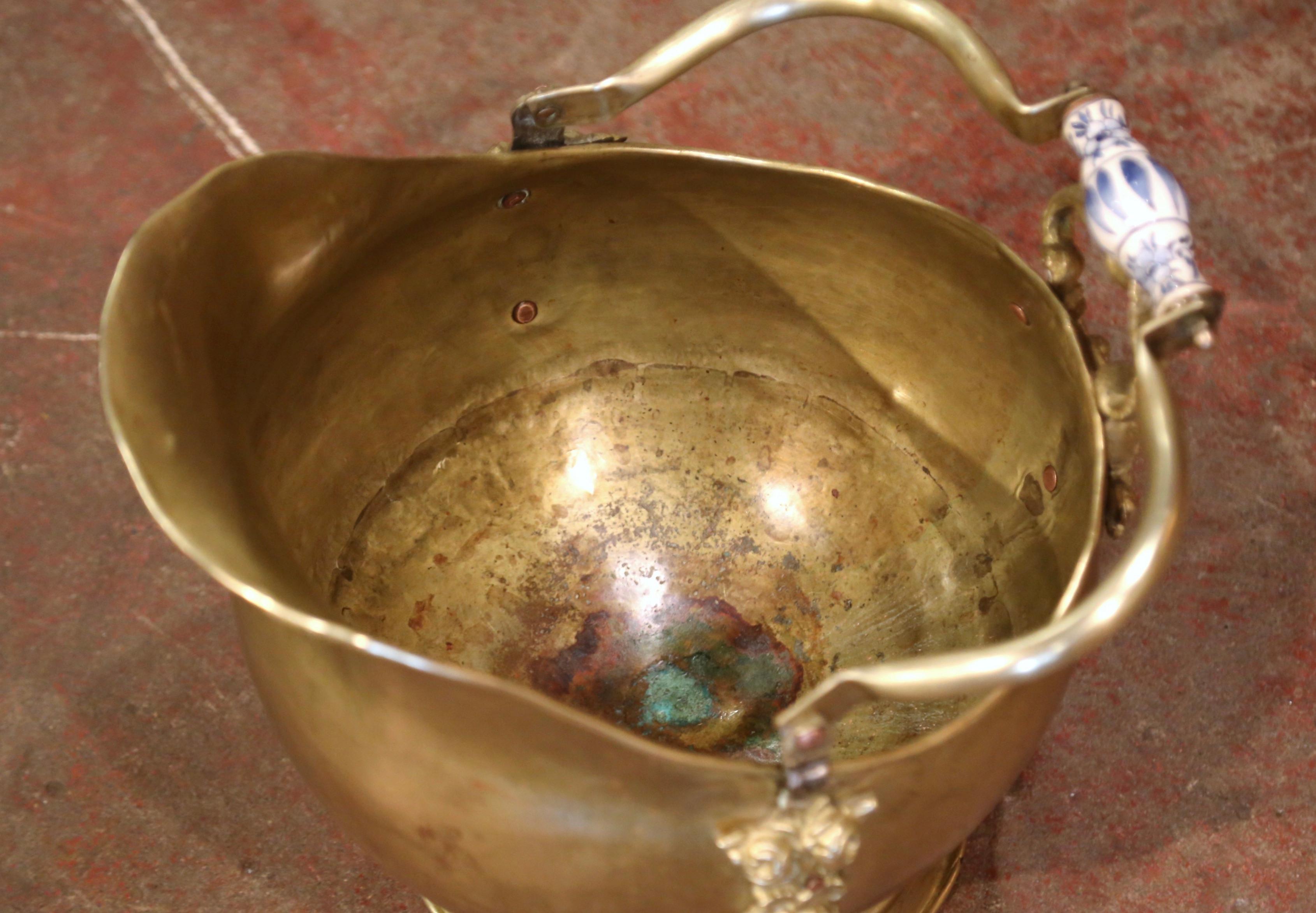 Mid-19th Century French Brass, Bronze and Porcelain Coal Bucket 3