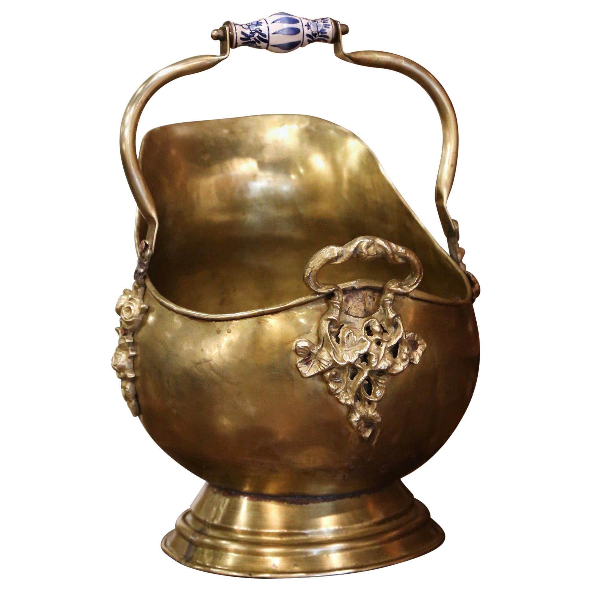 Mid19th Century French Brass, Bronze and Porcelain Coal Bucket at 1stDibs