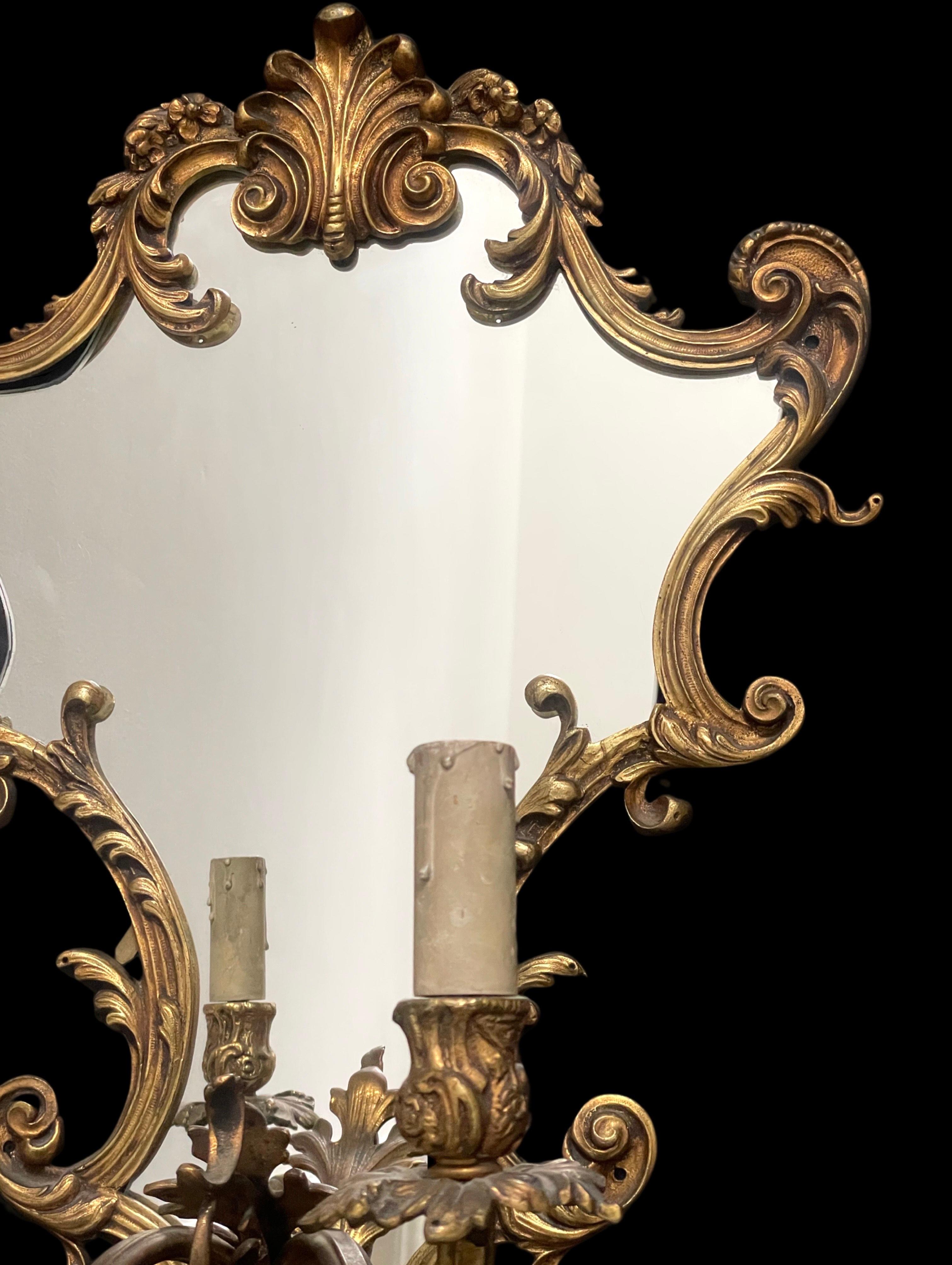 Mid 19th Century French Brass Mirrored Wall Lights For Sale 2