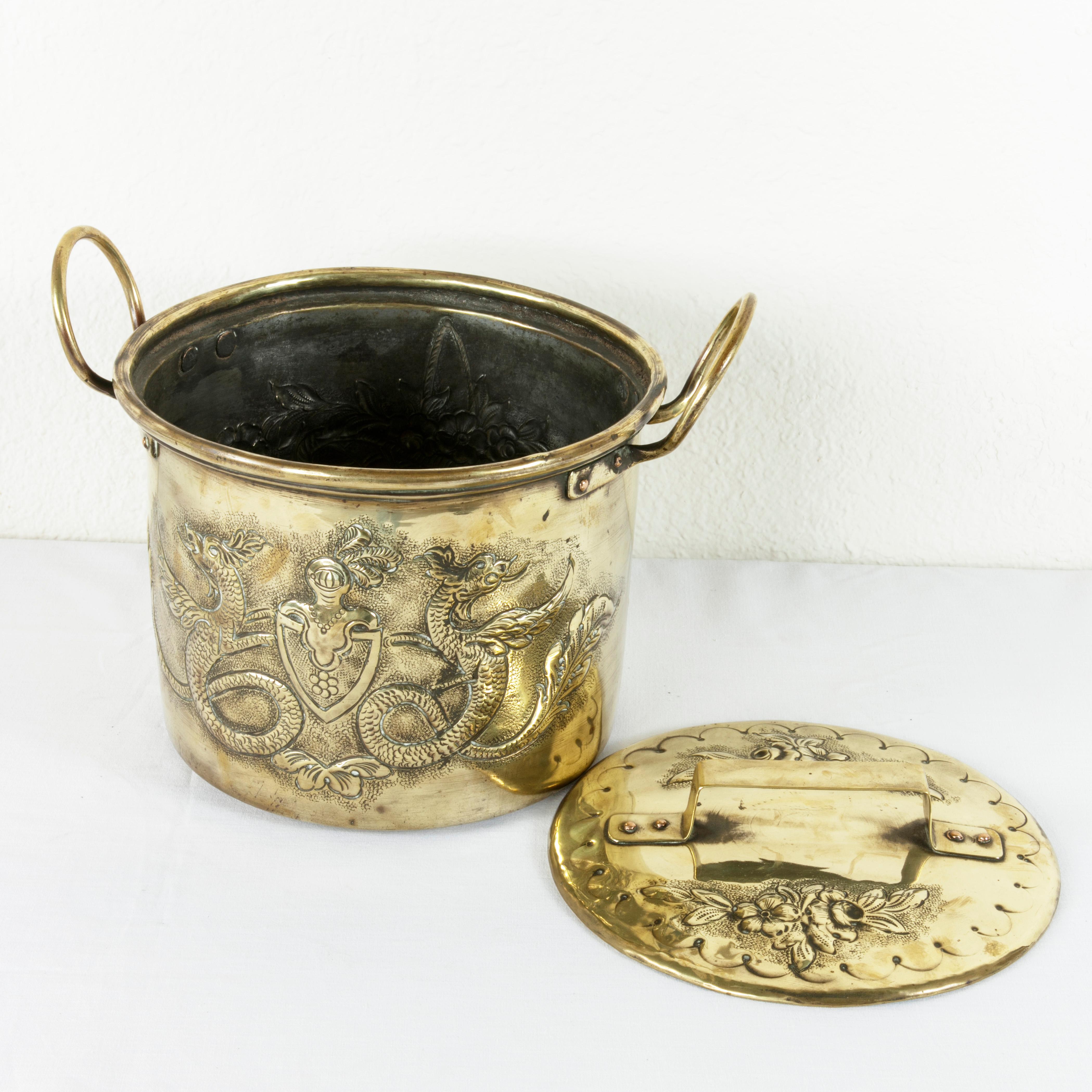 Mid-19th Century French Brass Repousse Pot with Lid from a Chateau 6