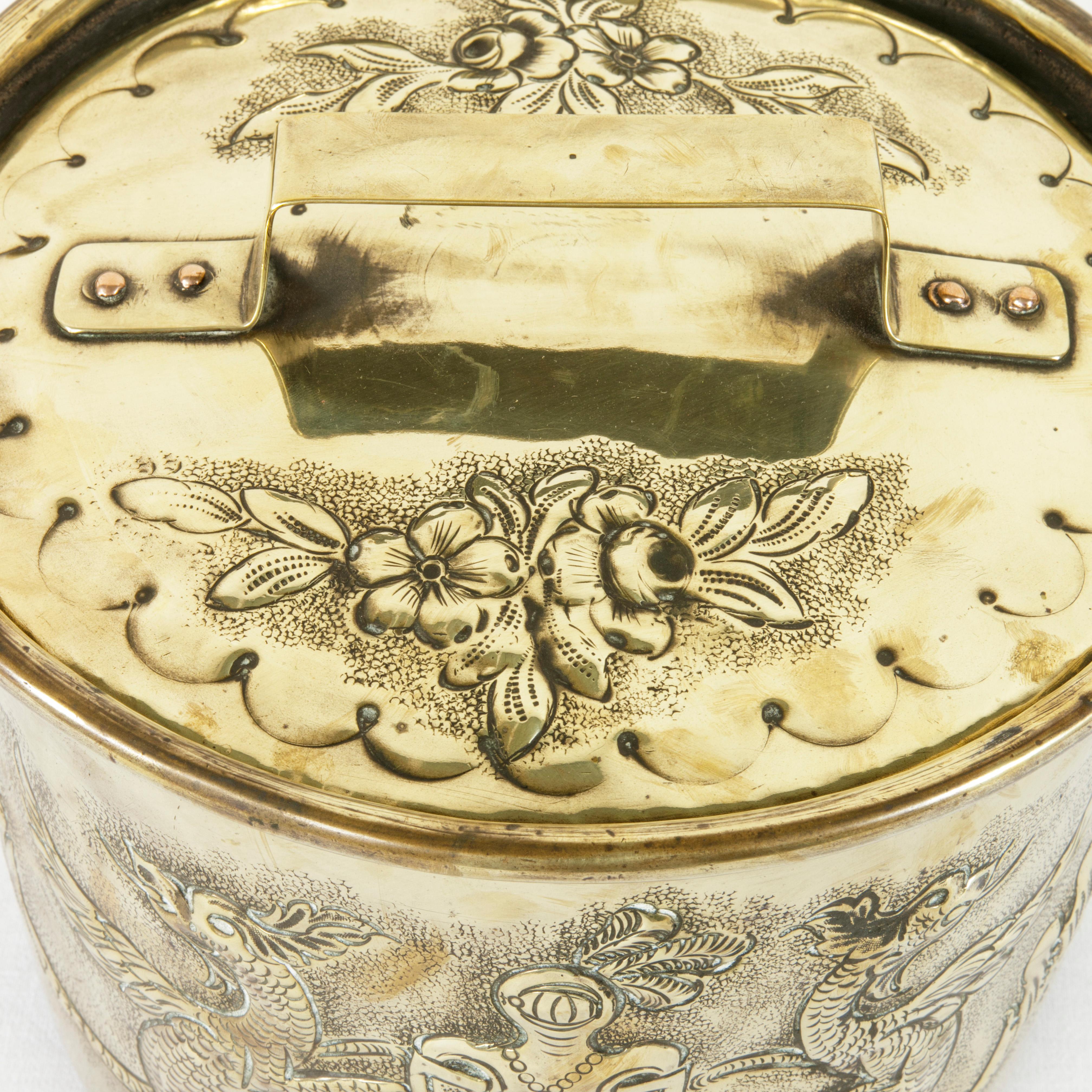 Mid-19th Century French Brass Repousse Pot with Lid from a Chateau 3
