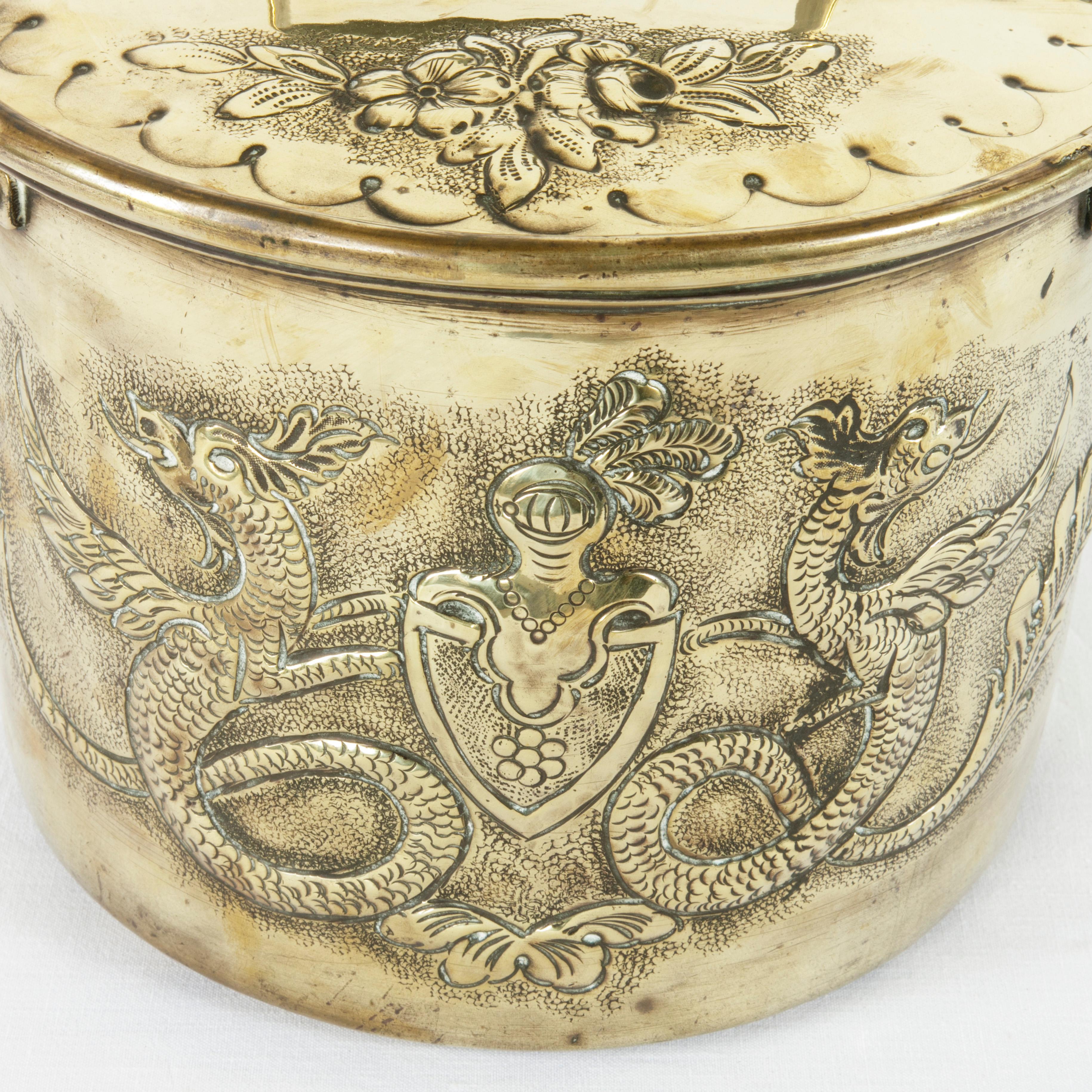 Mid-19th Century French Brass Repousse Pot with Lid from a Chateau 4