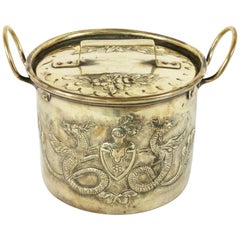 Mid-19th Century French Brass Repousse Pot with Lid from a Chateau