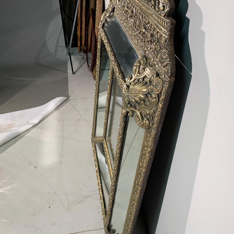 Mid-19th Century French Brass Repoussee Cushion Frame Mirror 5