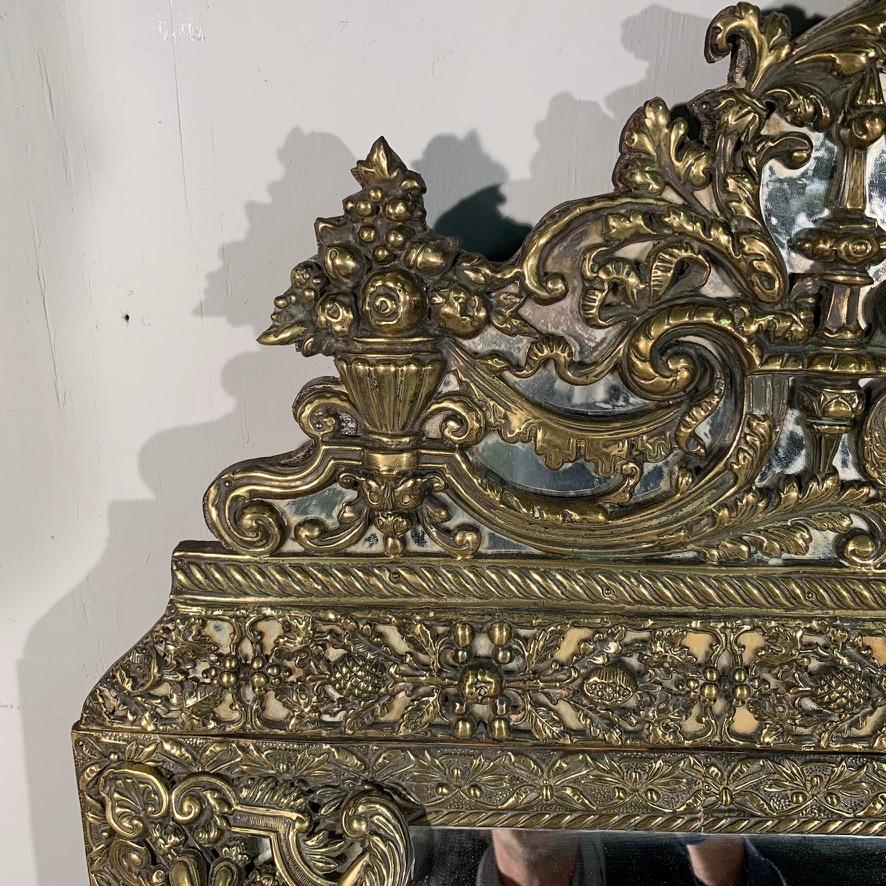 Mid-19th Century French Brass Repoussee Cushion Frame Mirror In Good Condition In Uppingham, Rutland