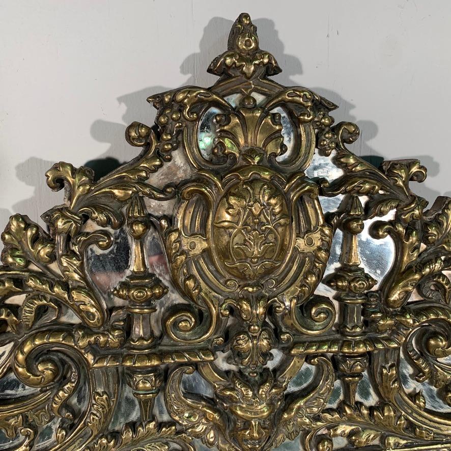 Mid-19th Century French Brass Repoussee Cushion Frame Mirror 1