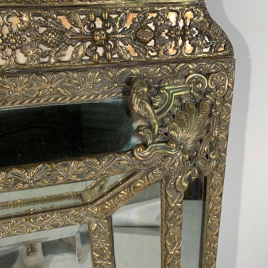 Mid-19th Century French Brass Repoussee Cushion Frame Mirror 2