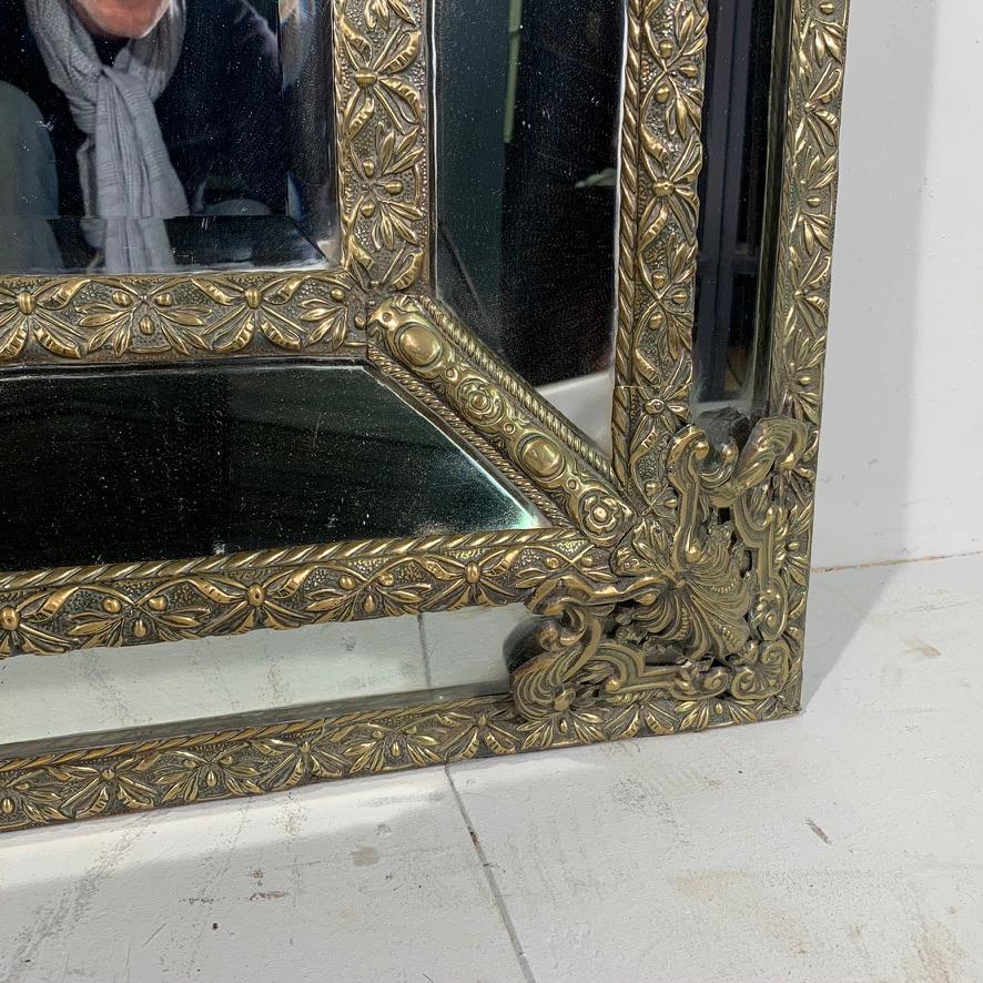 Mid-19th Century French Brass Repoussee Cushion Frame Mirror 3