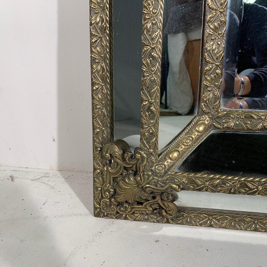 Mid-19th Century French Brass Repoussee Cushion Frame Mirror 4