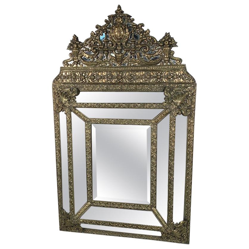 Mid-19th Century French Brass Repoussee Cushion Frame Mirror