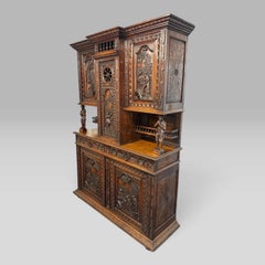 Mid-19th Century French Breton Carved Oak Buffet Cabinet