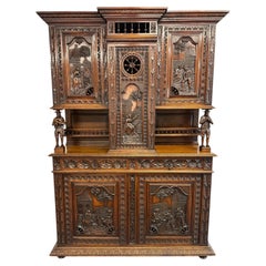 Mid-19th Century French Breton Carved Oak Buffet Cabinet