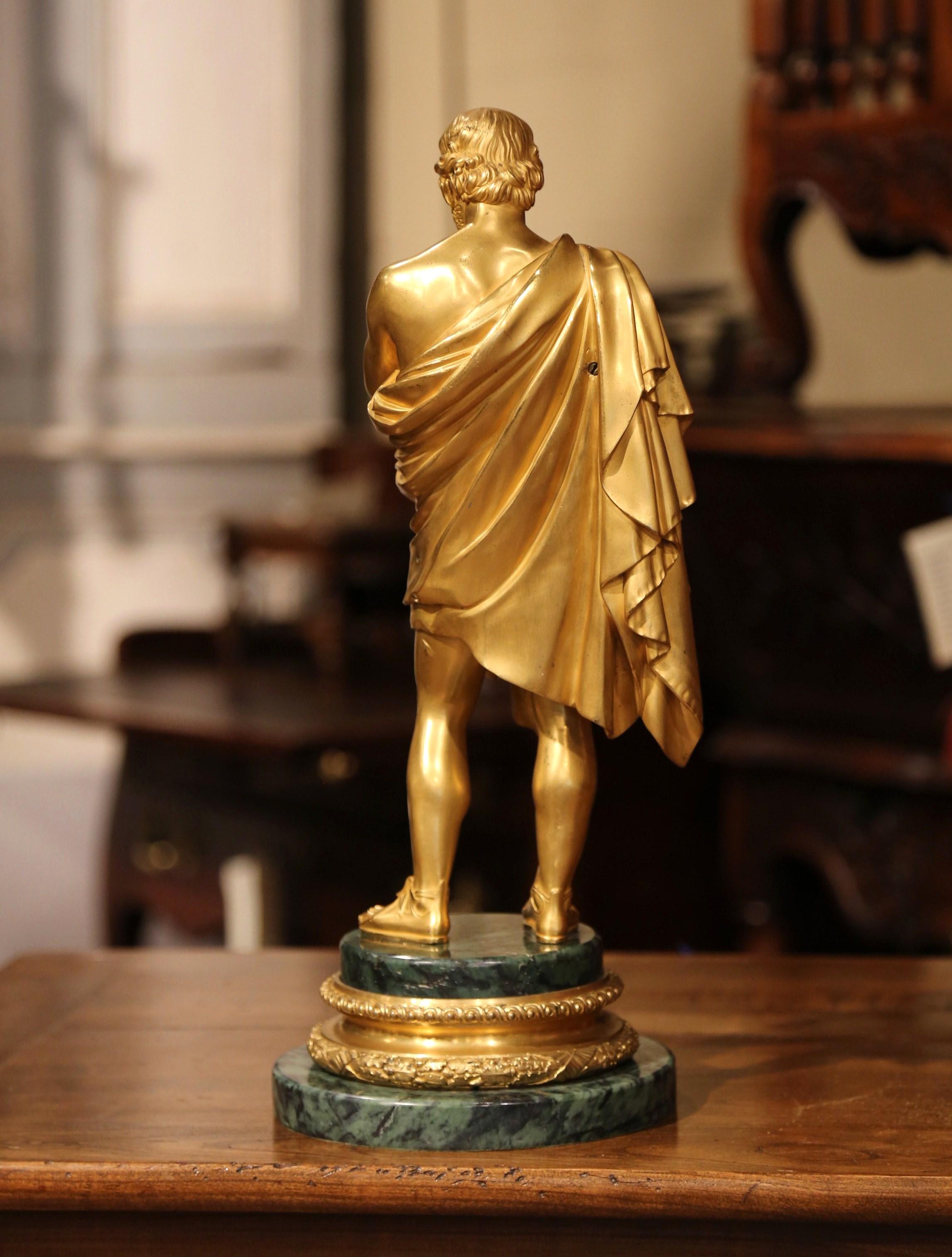 Mid-19th Century French Bronze Doré Sculptor Statue on Green Marble Base 7