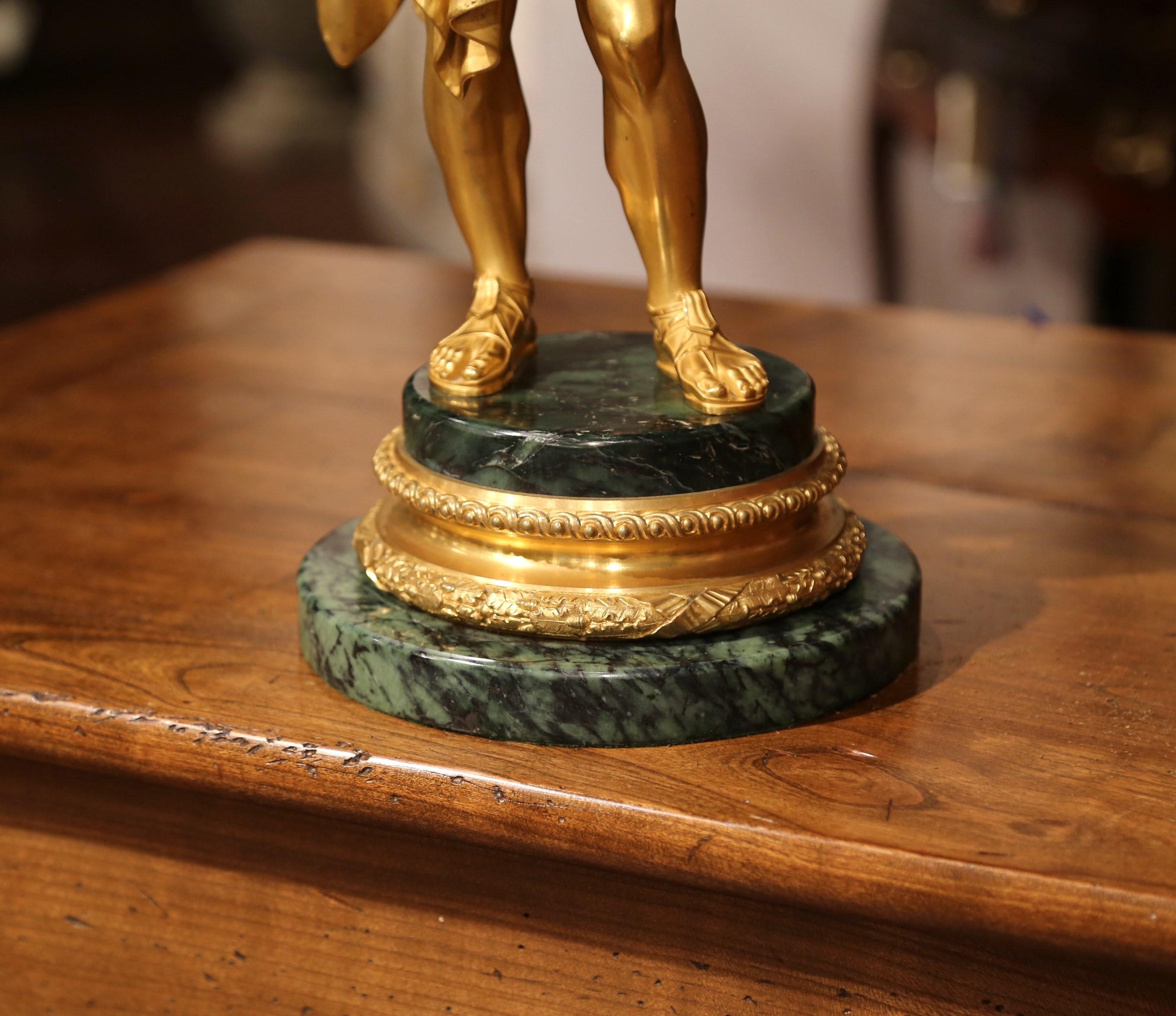 Mid-19th Century French Bronze Doré Sculptor Statue on Green Marble Base 1