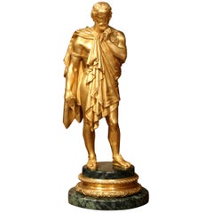 Mid-19th Century French Bronze Doré Sculptor Statue on Green Marble Base