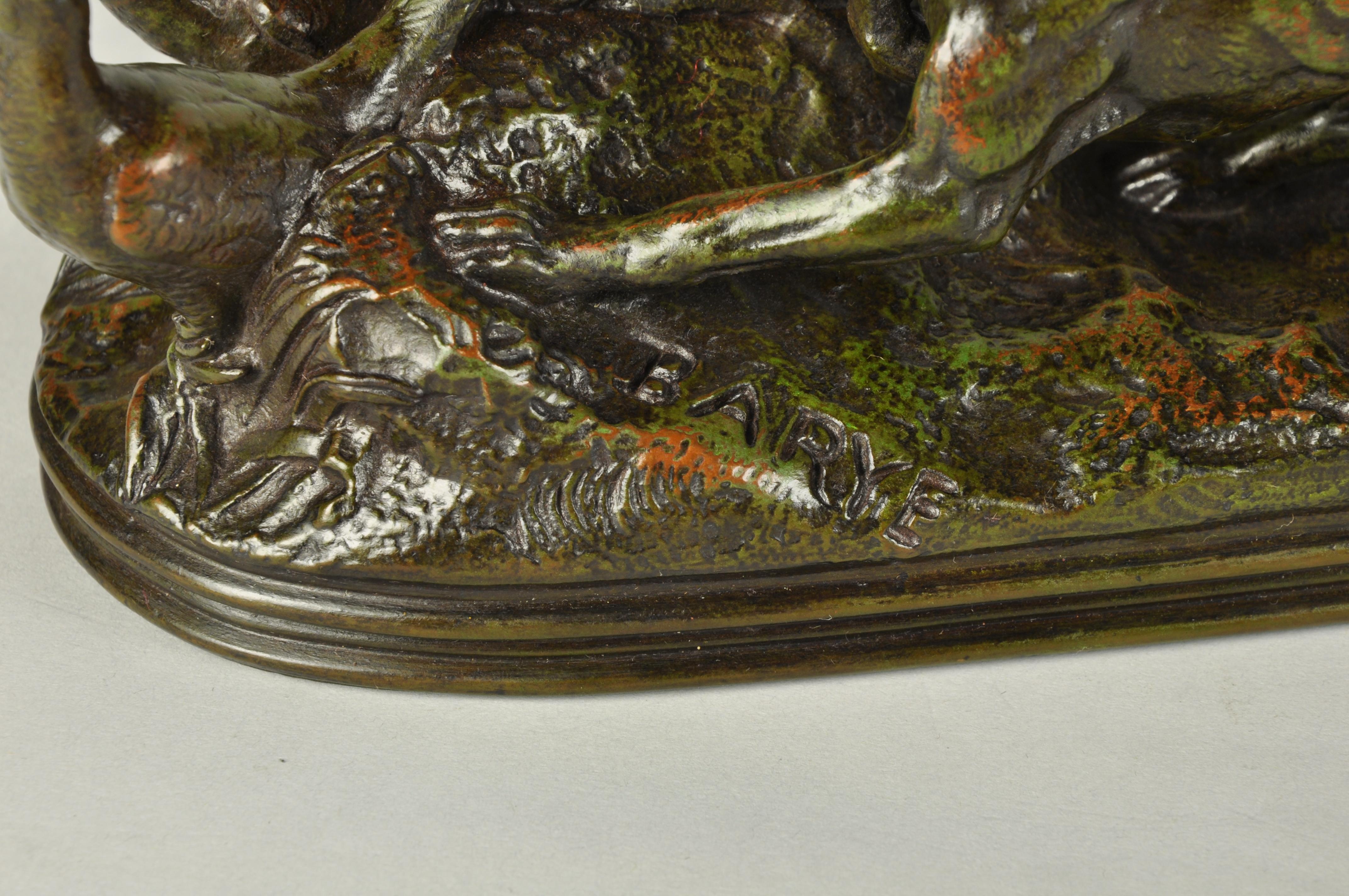 Französische Bronze aus der Mitte des 19. Jahrhunderts mit dem Titel „Deux Chiens en Arret“ von A L Barye im Angebot 5