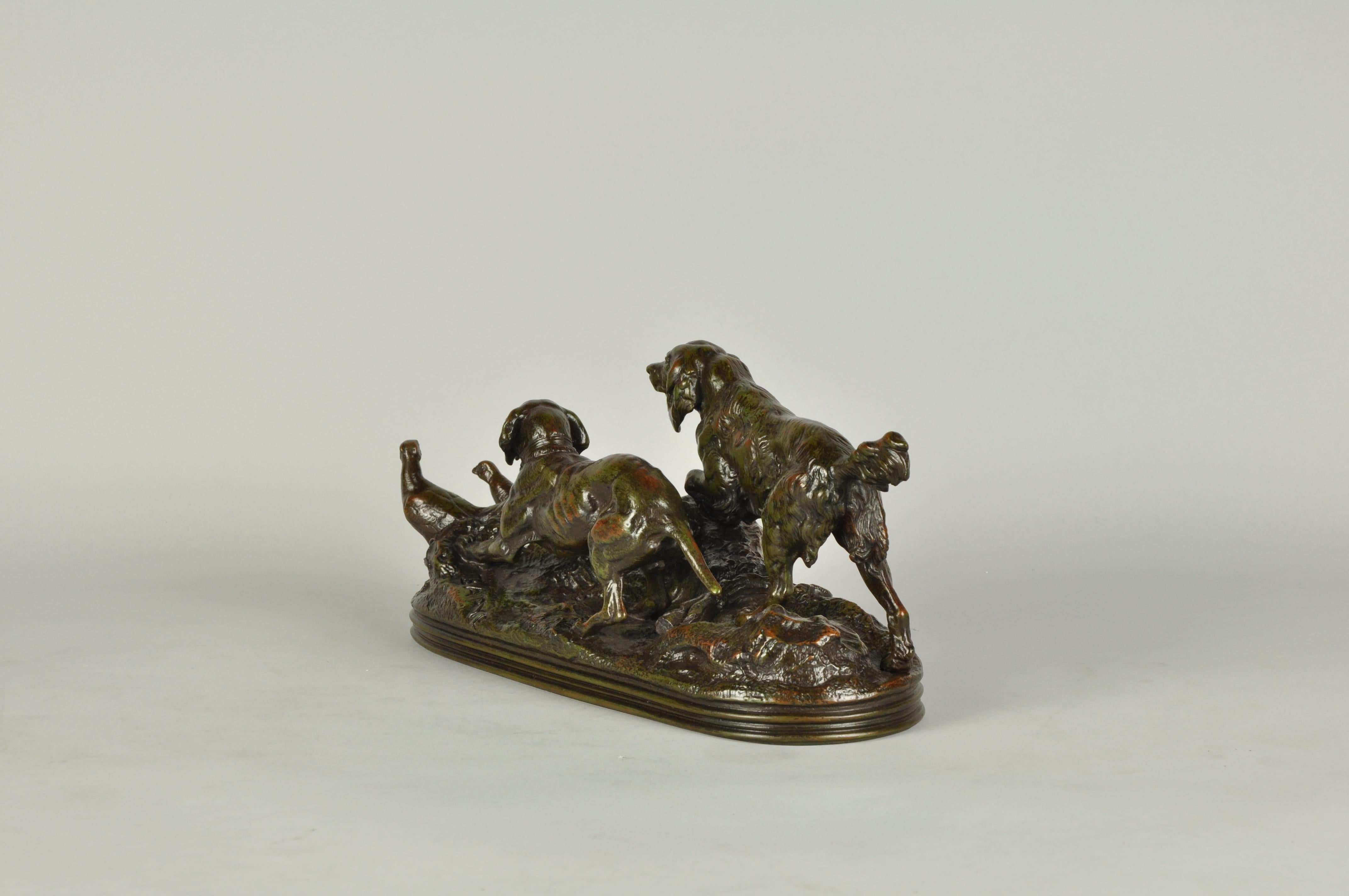 Französische Bronze aus der Mitte des 19. Jahrhunderts mit dem Titel „Deux Chiens en Arret“ von A L Barye (Gegossen) im Angebot