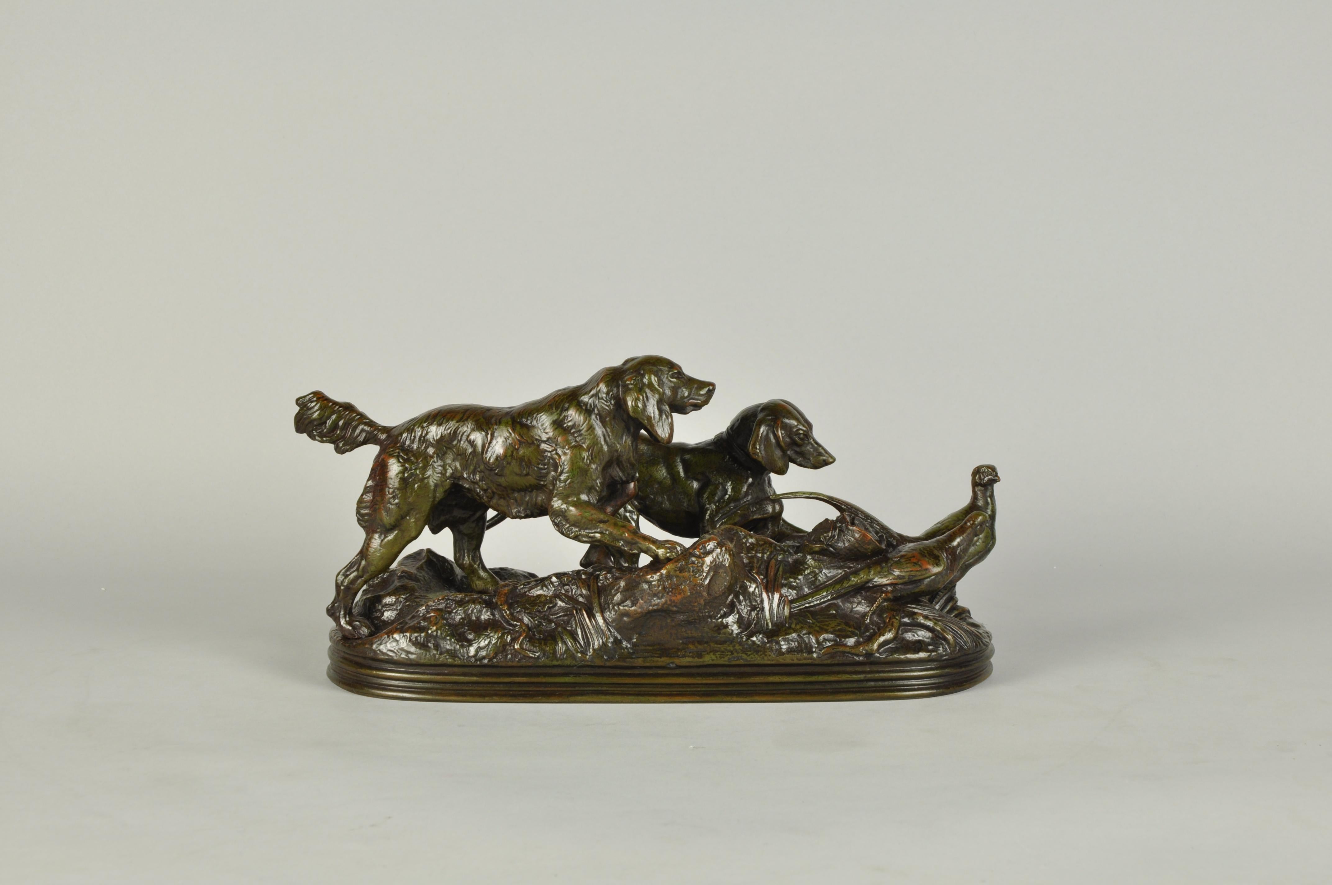 Französische Bronze aus der Mitte des 19. Jahrhunderts mit dem Titel „Deux Chiens en Arret“ von A L Barye im Zustand „Hervorragend“ im Angebot in London, GB