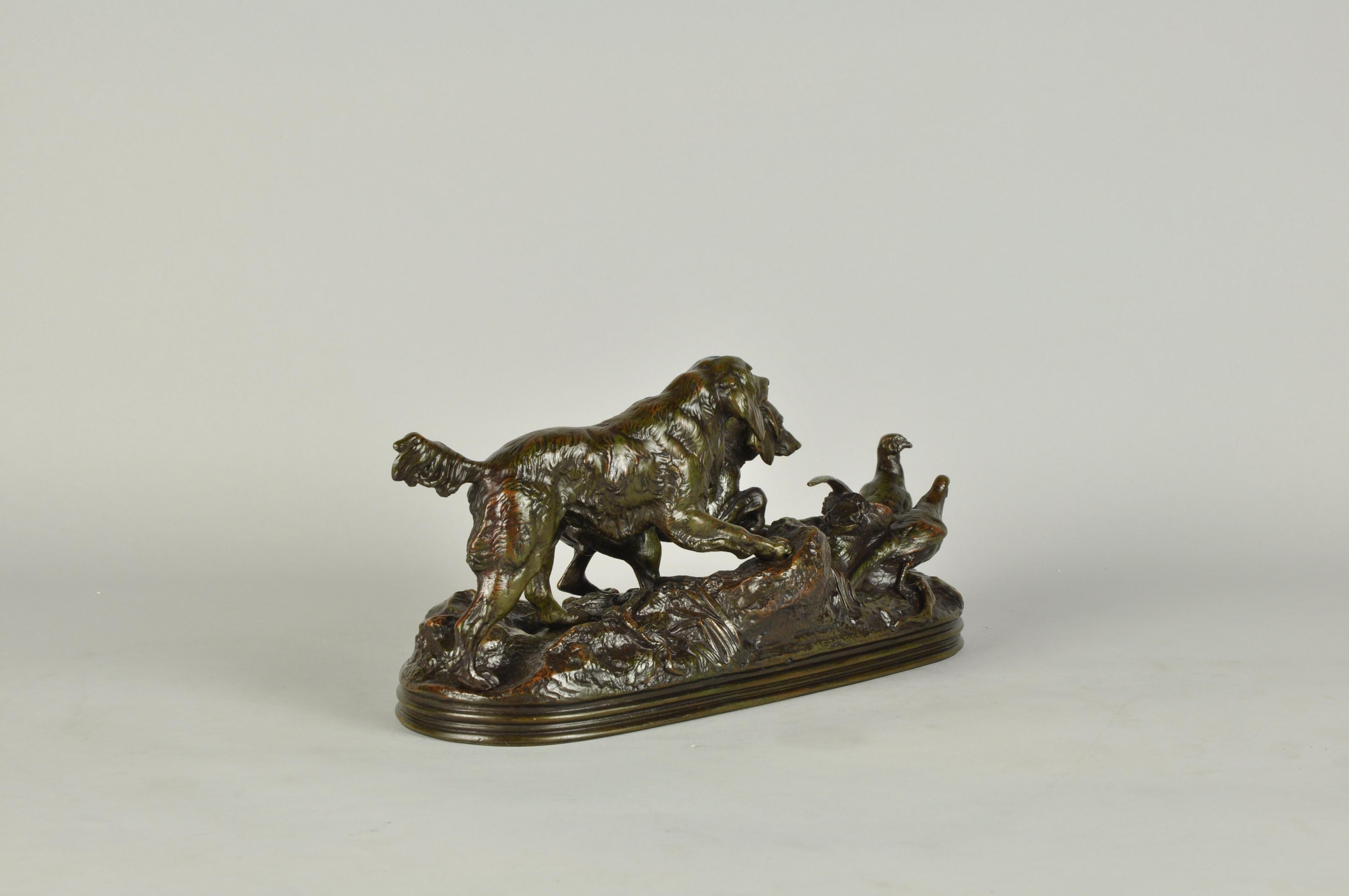 Französische Bronze aus der Mitte des 19. Jahrhunderts mit dem Titel „Deux Chiens en Arret“ von A L Barye im Angebot 2