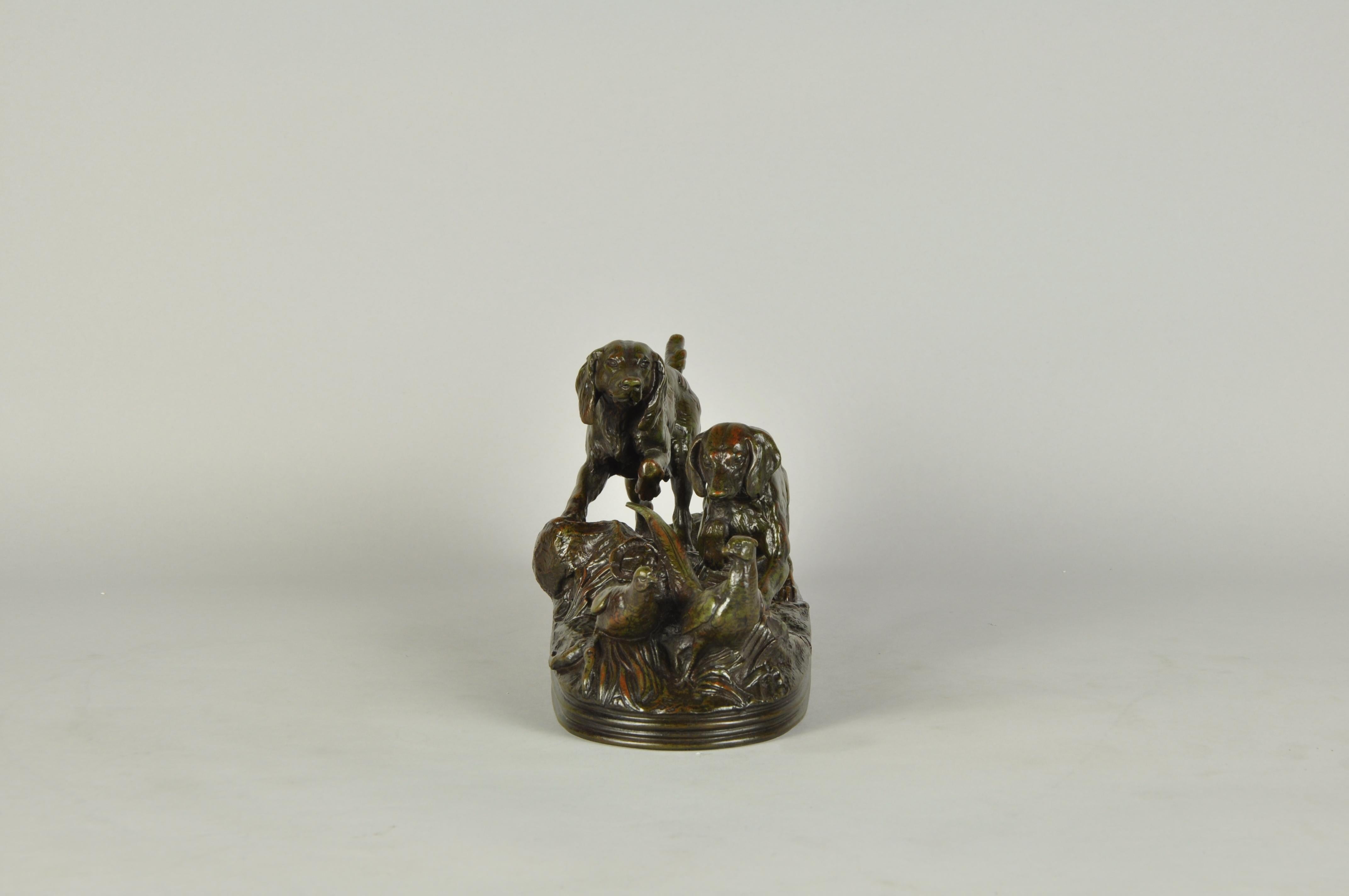 Französische Bronze aus der Mitte des 19. Jahrhunderts mit dem Titel „Deux Chiens en Arret“ von A L Barye im Angebot 3