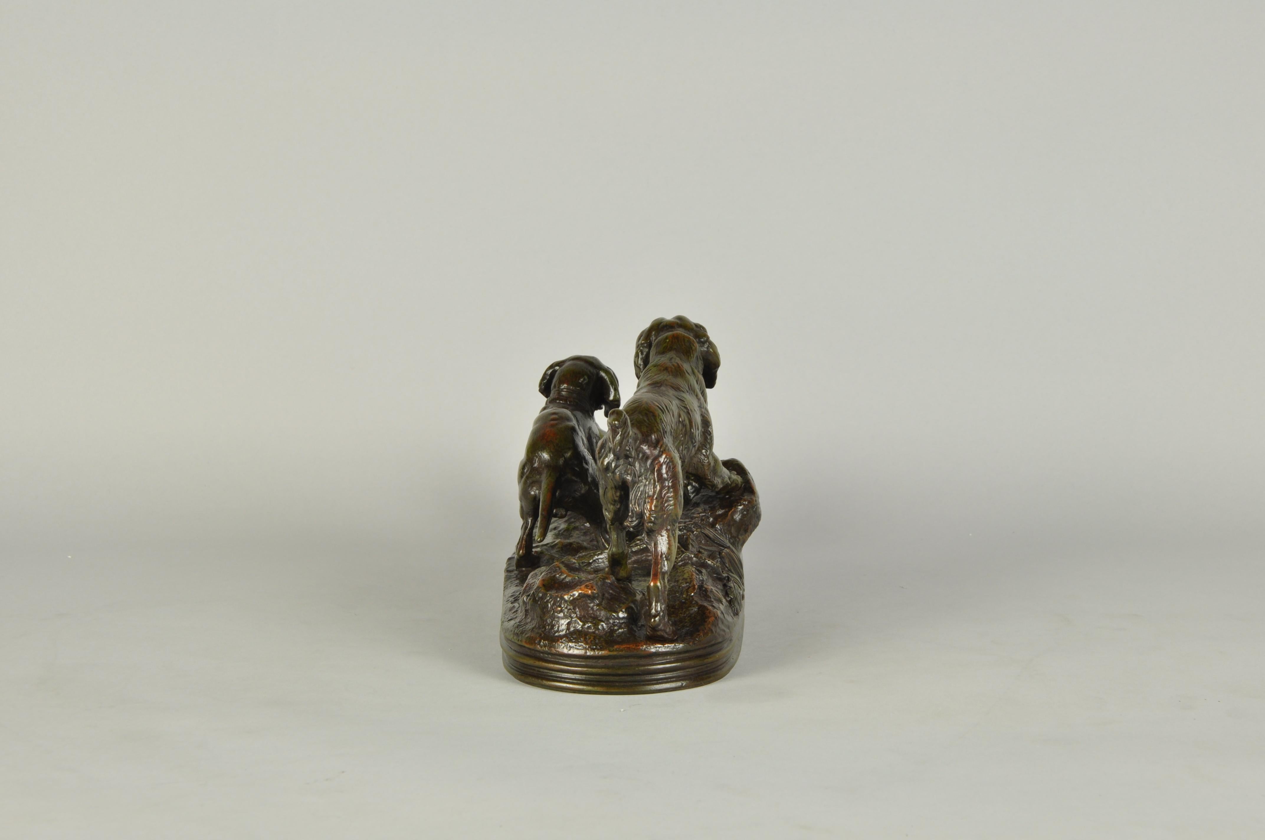 Französische Bronze aus der Mitte des 19. Jahrhunderts mit dem Titel „Deux Chiens en Arret“ von A L Barye im Angebot 4