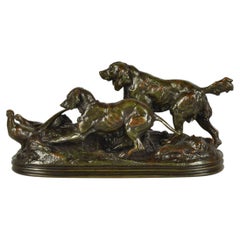 Mid-19th Century French Bronze Entitled "Deux Chiens en Arret" by A L Barye