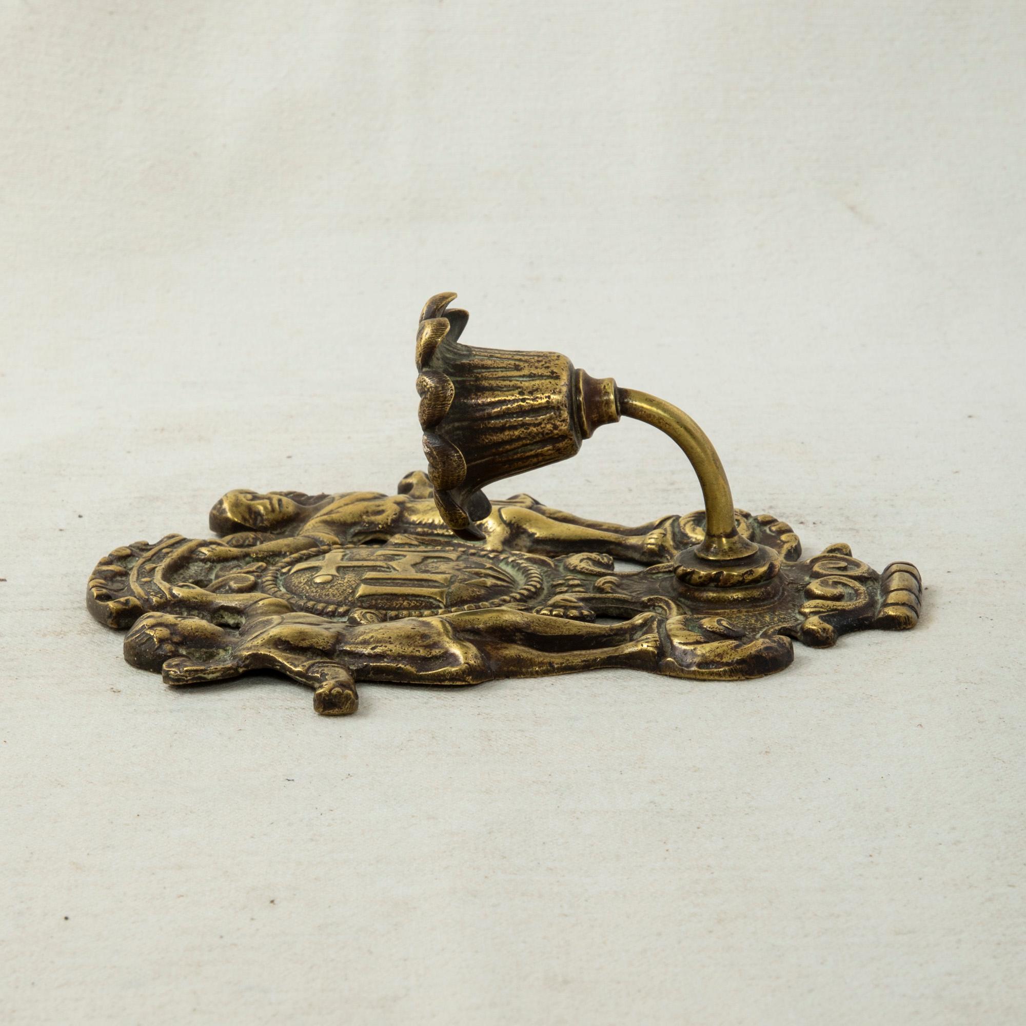 Mid-19th Century French Bronze Religious Candleholder or Sconce with Angels In Good Condition In Fayetteville, AR