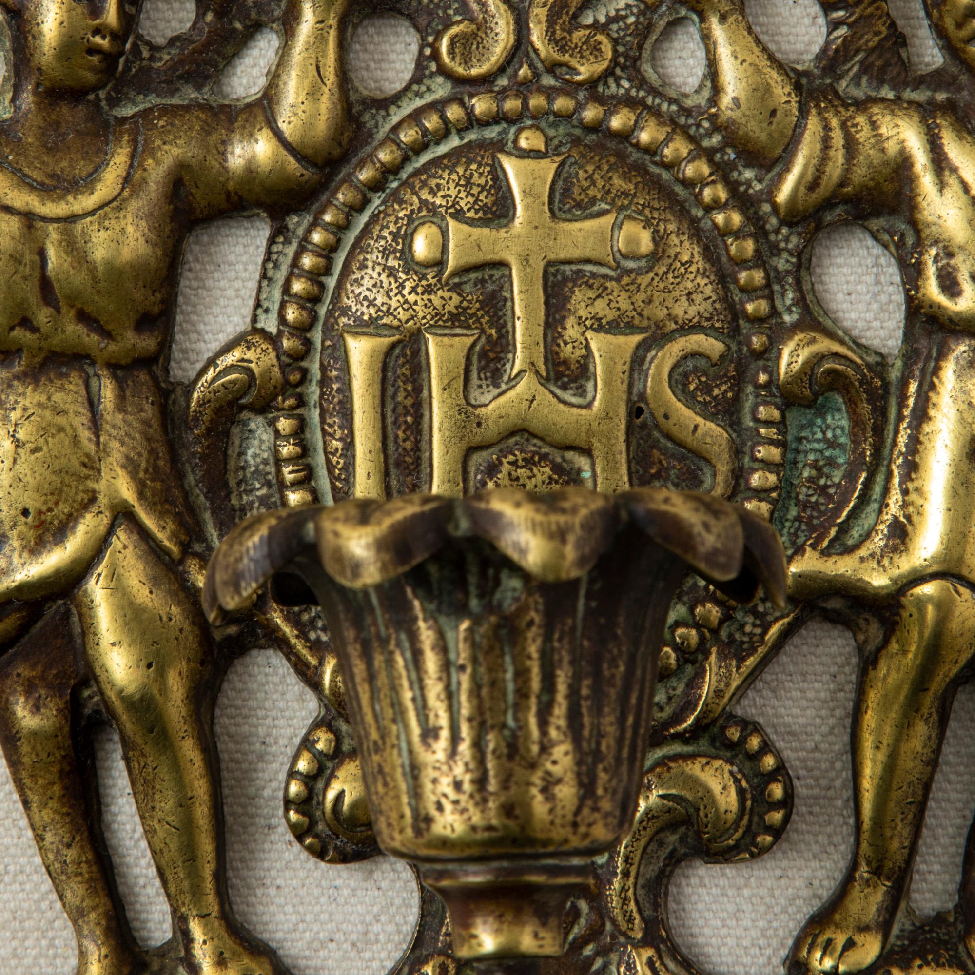 Mid-19th Century French Bronze Religious Candleholder or Sconce with Angels 3