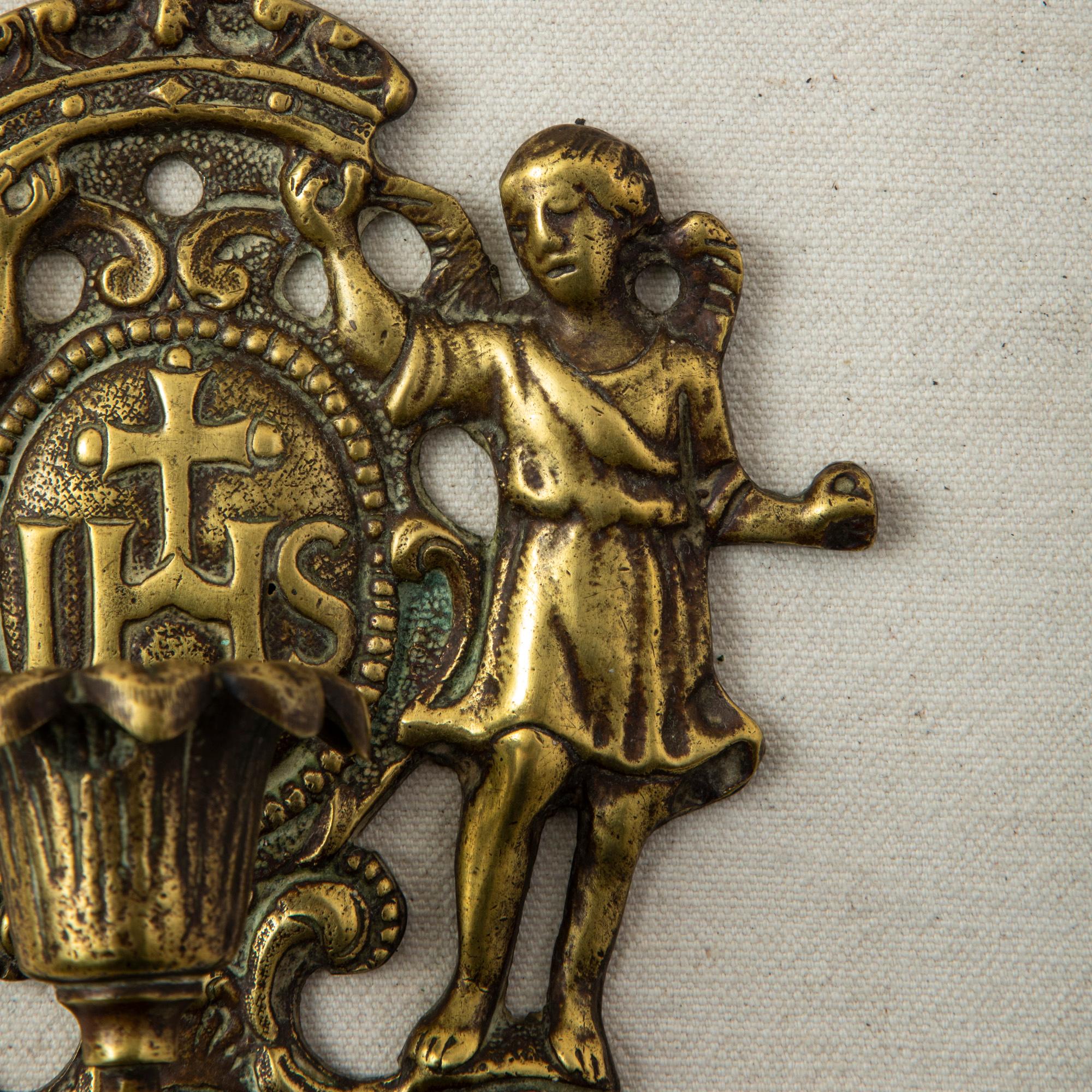 Mid-19th Century French Bronze Religious Candleholder or Sconce with Angels 4