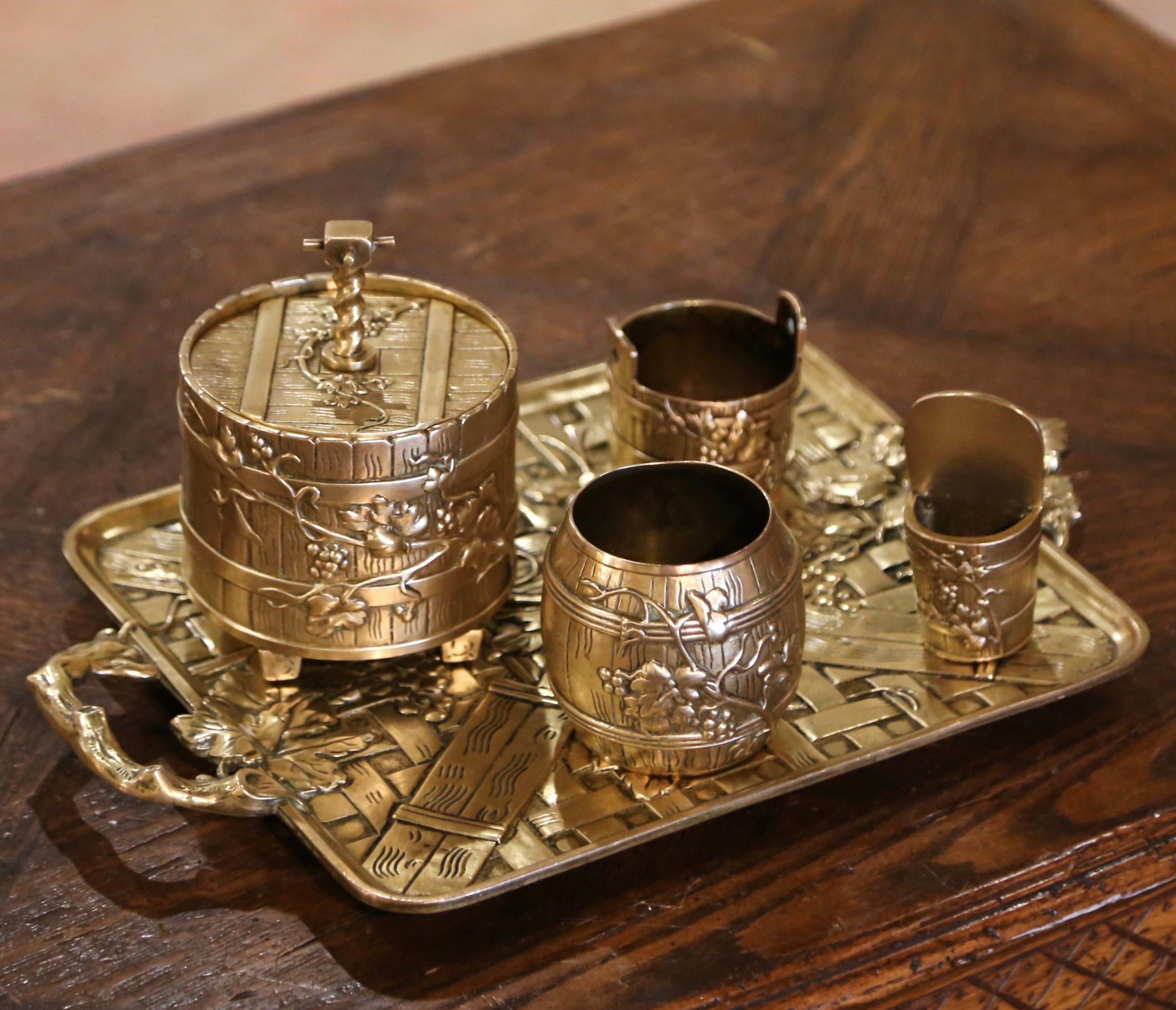 Mid-19th Century French Bronze Tobacco Tray, Five-Piece Set In Excellent Condition In Dallas, TX