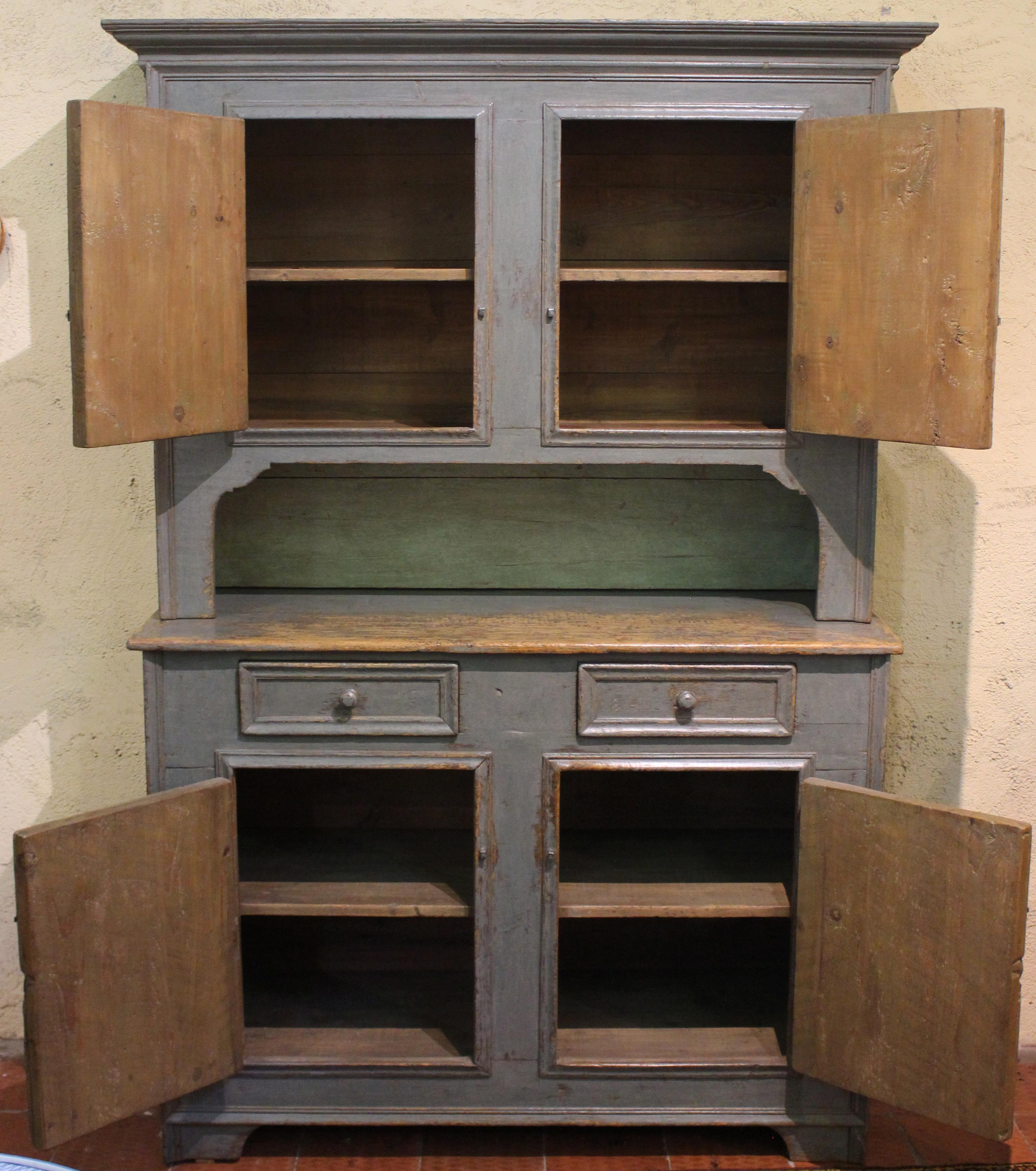 Molded Mid-19th Century French Canadian Country Hutch or Buffet À Deux Corps For Sale