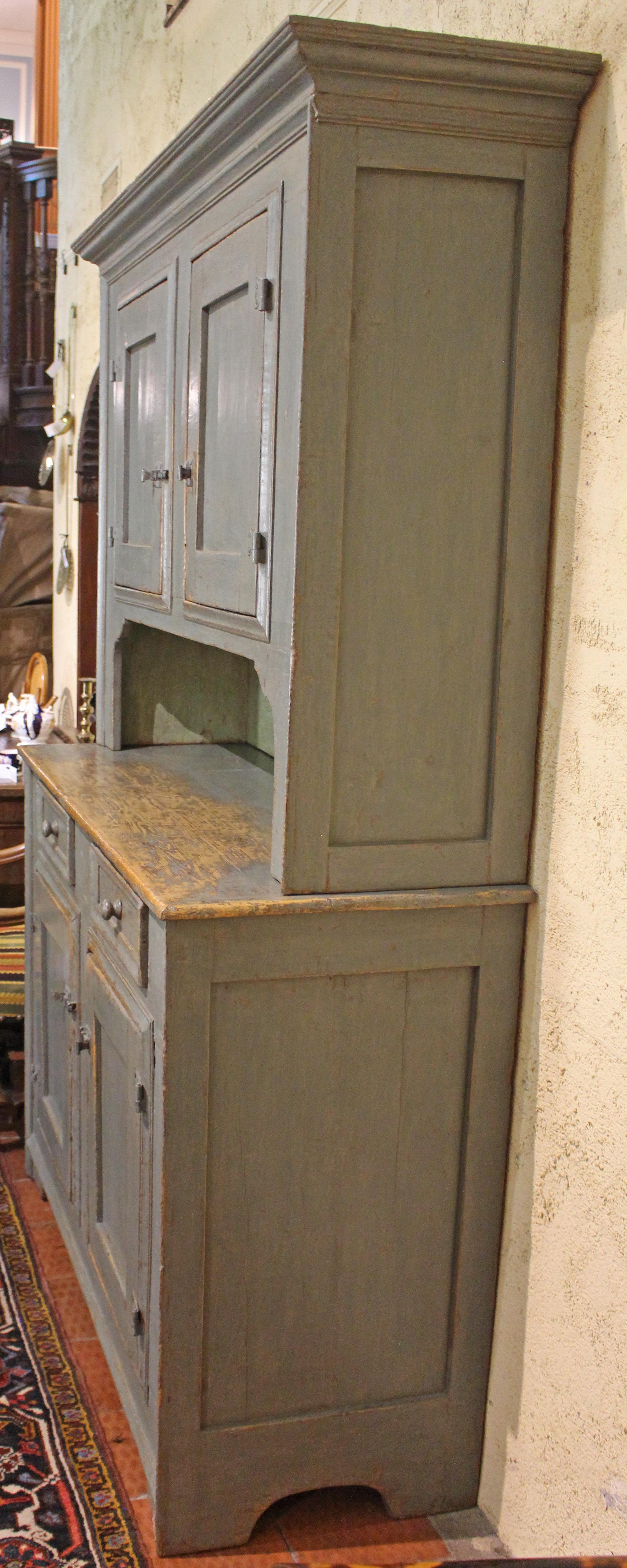 Metal Mid-19th Century French Canadian Country Hutch or Buffet À Deux Corps For Sale
