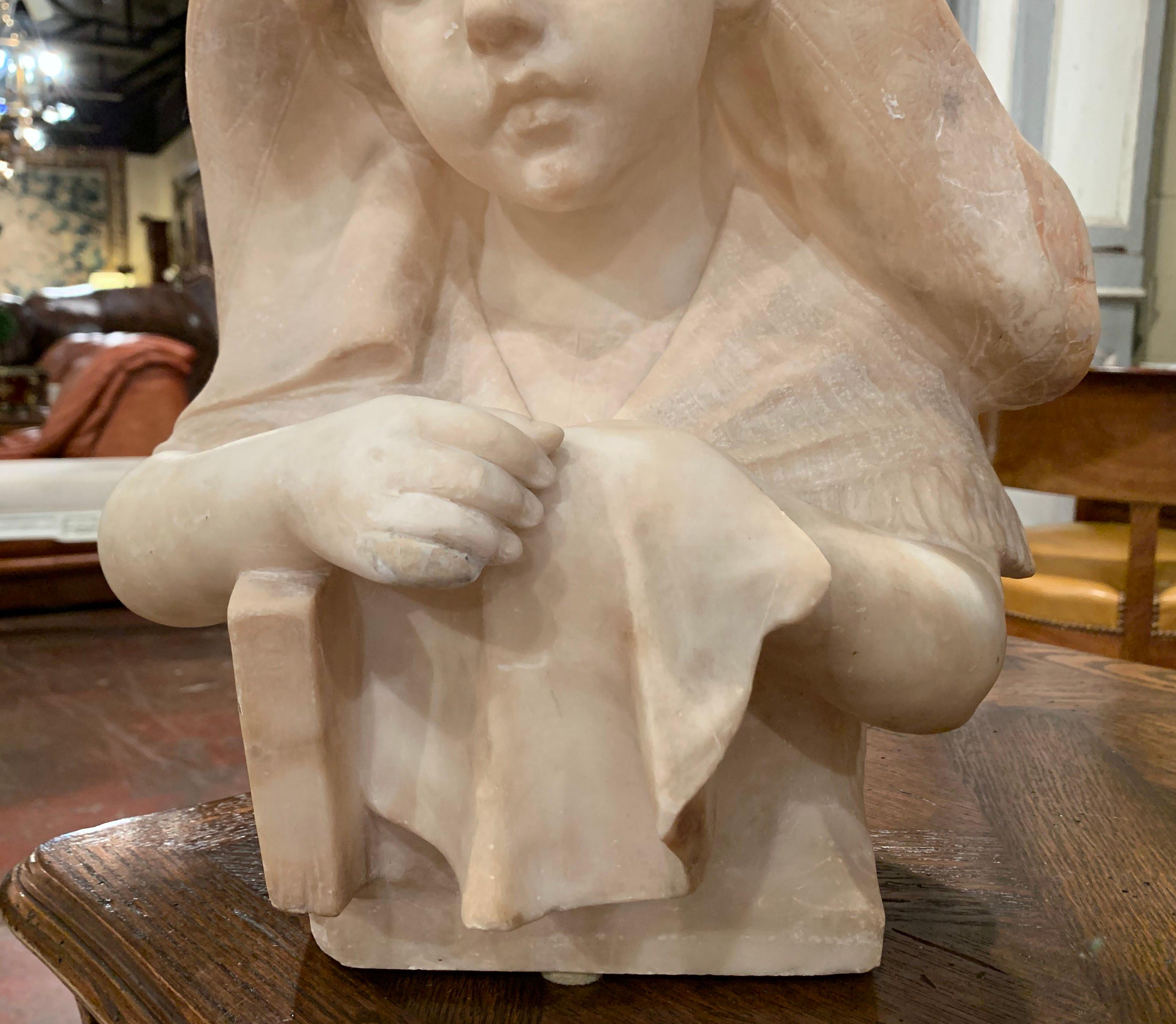 Sculpture de buste de jeune fille en marbre beige sculpté du milieu du XIXe siècle en vente 2