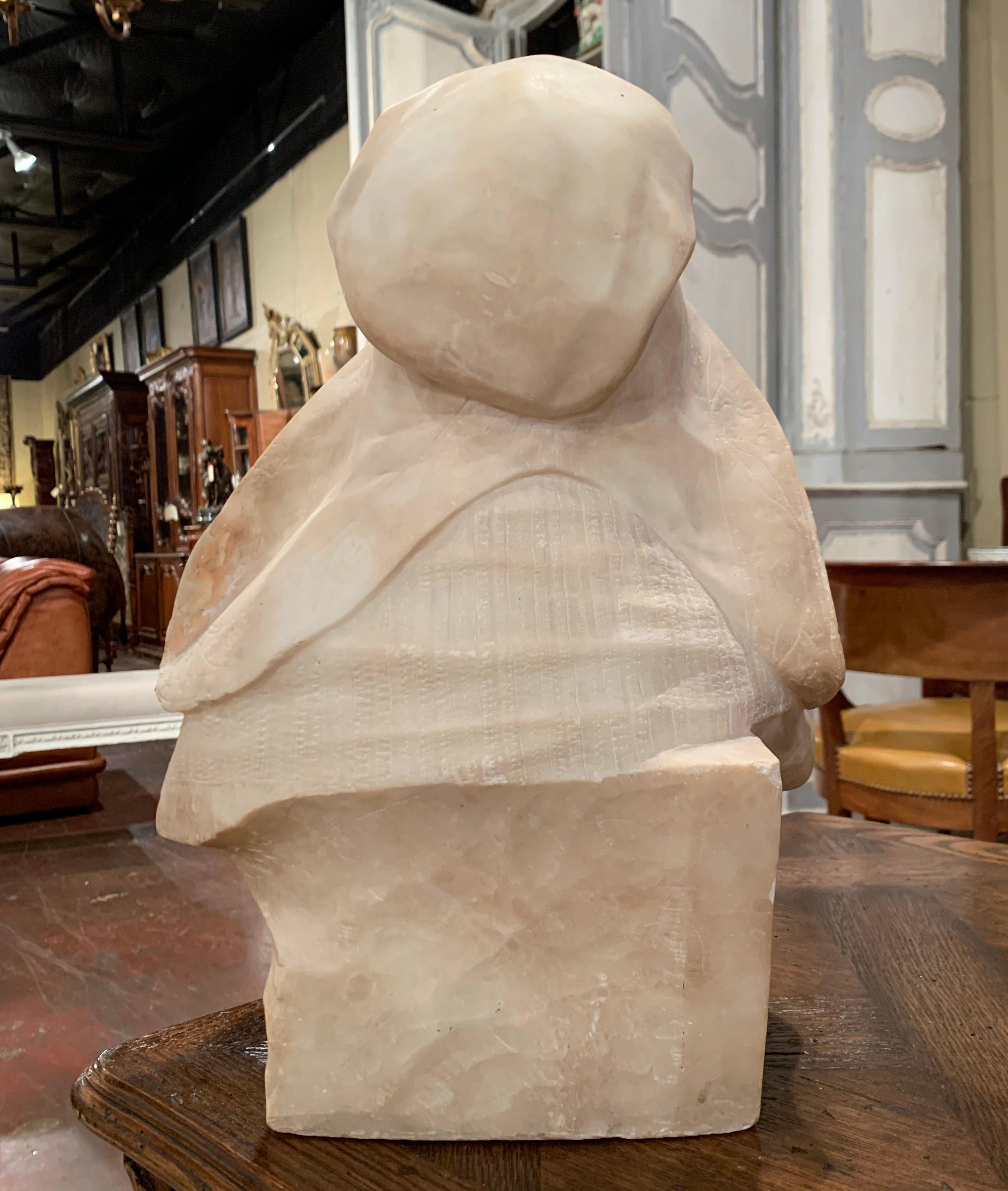 Mid-19th Century French Carved Beige Marble Bust Sculpture of Young Girl For Sale 5