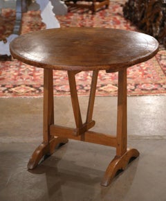 Mid-19th Century French Carved Elm and Leather Tilt-Top Wine Tasting Table