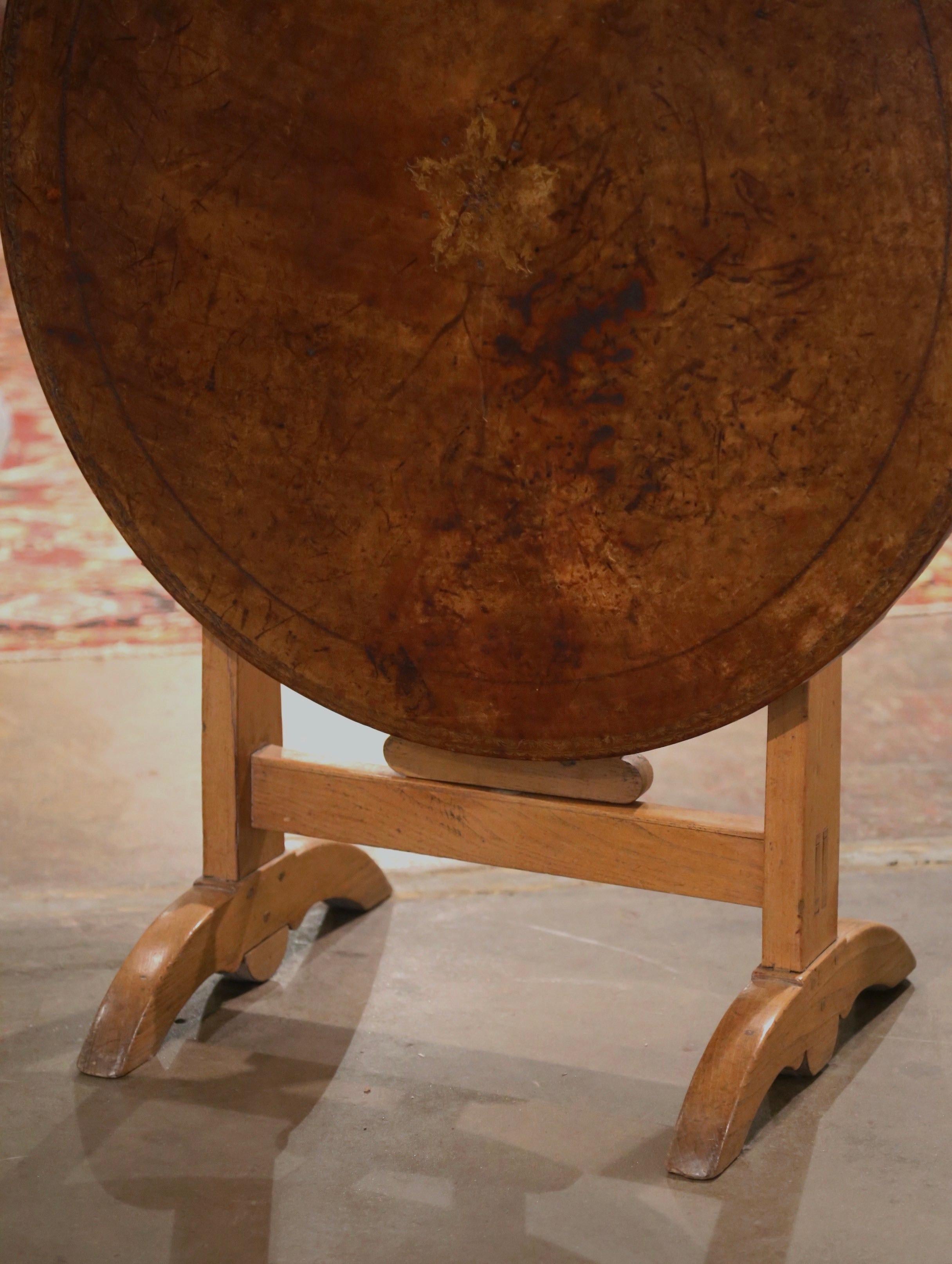 Mid-19th Century French Carved Elm and Leather Tilt-Top Wine Tasting Table 1