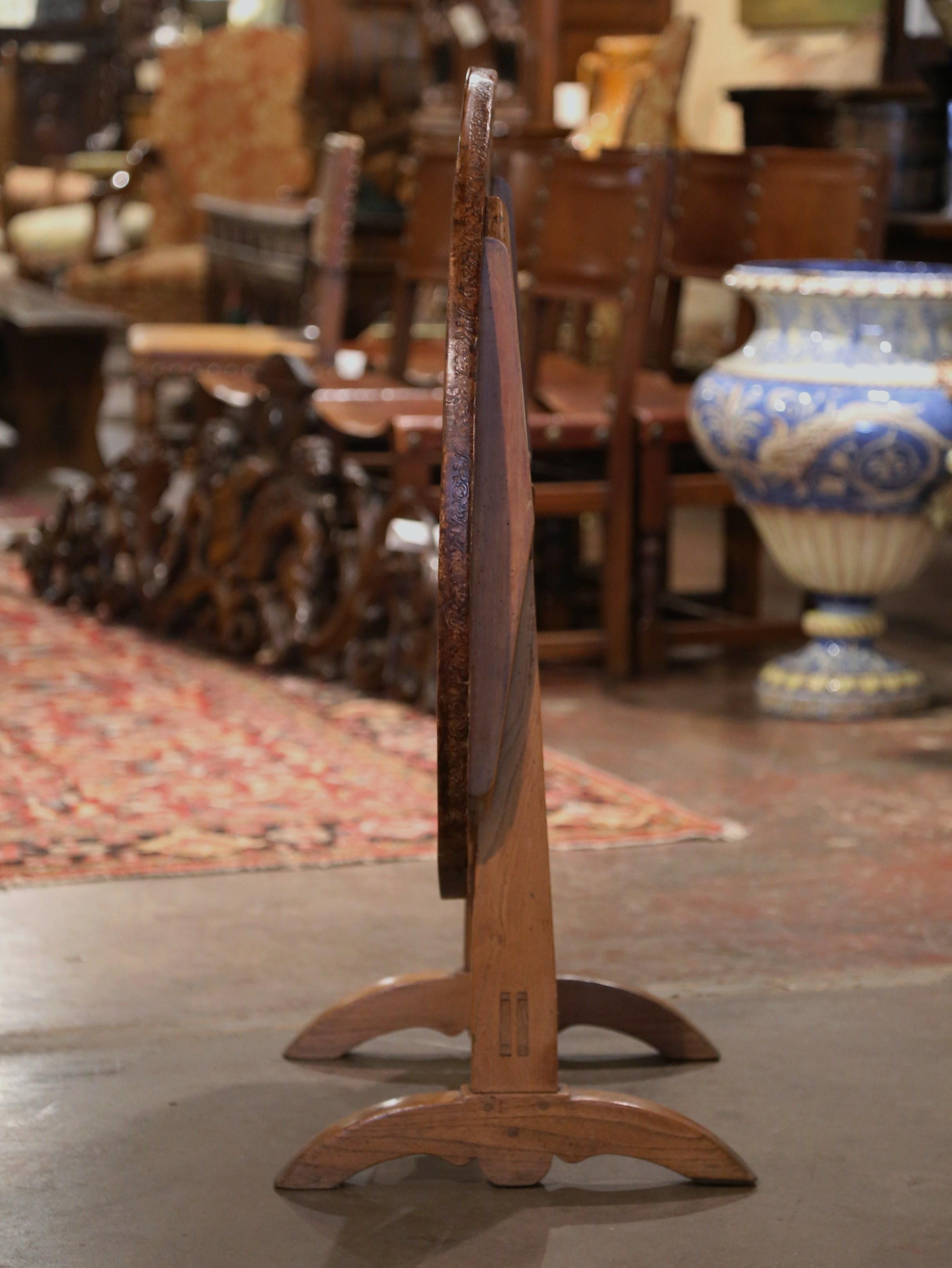 Mid-19th Century French Carved Elm and Leather Tilt-Top Wine Tasting Table 3