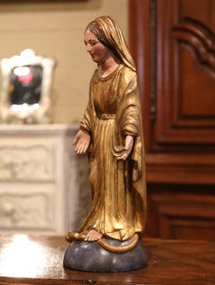 19th Century French Polychrome and Giltwood Virgin Mary Statue