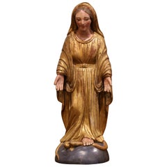 Mid-19th Century French Carved Giltwood and Polychromed Virgin Mary Statue