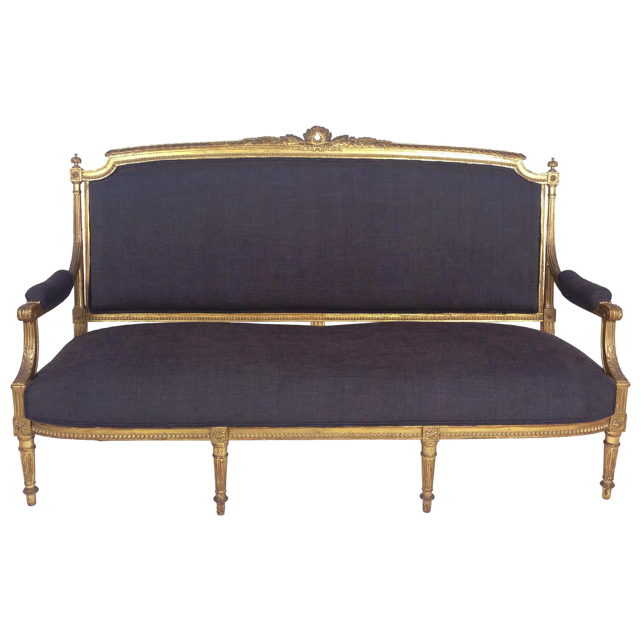 Mid-19th Century French Carved Giltwood Sofa