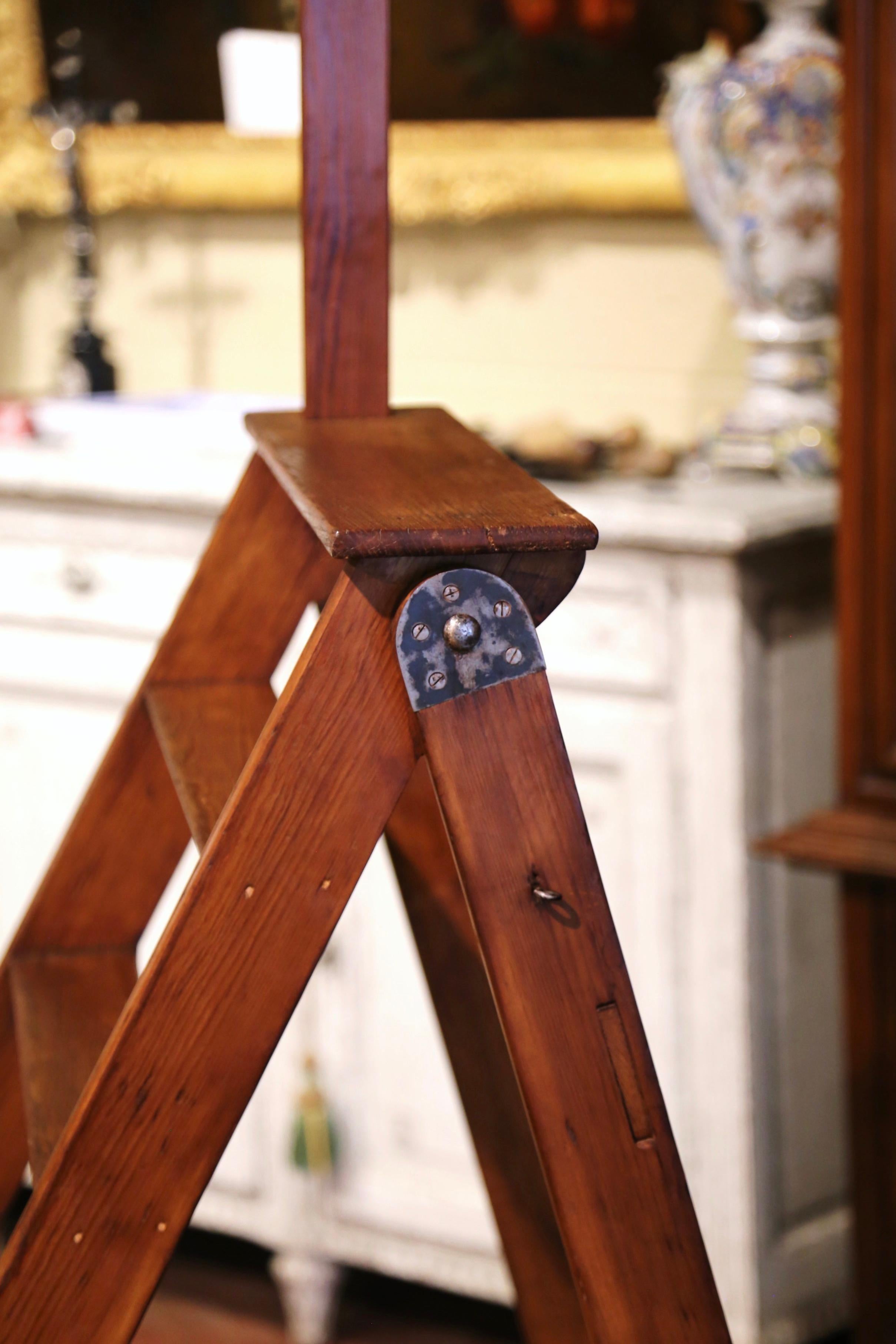Mid-19th Century French Carved Oak and Iron Seven-Step Folding Library Ladder 2