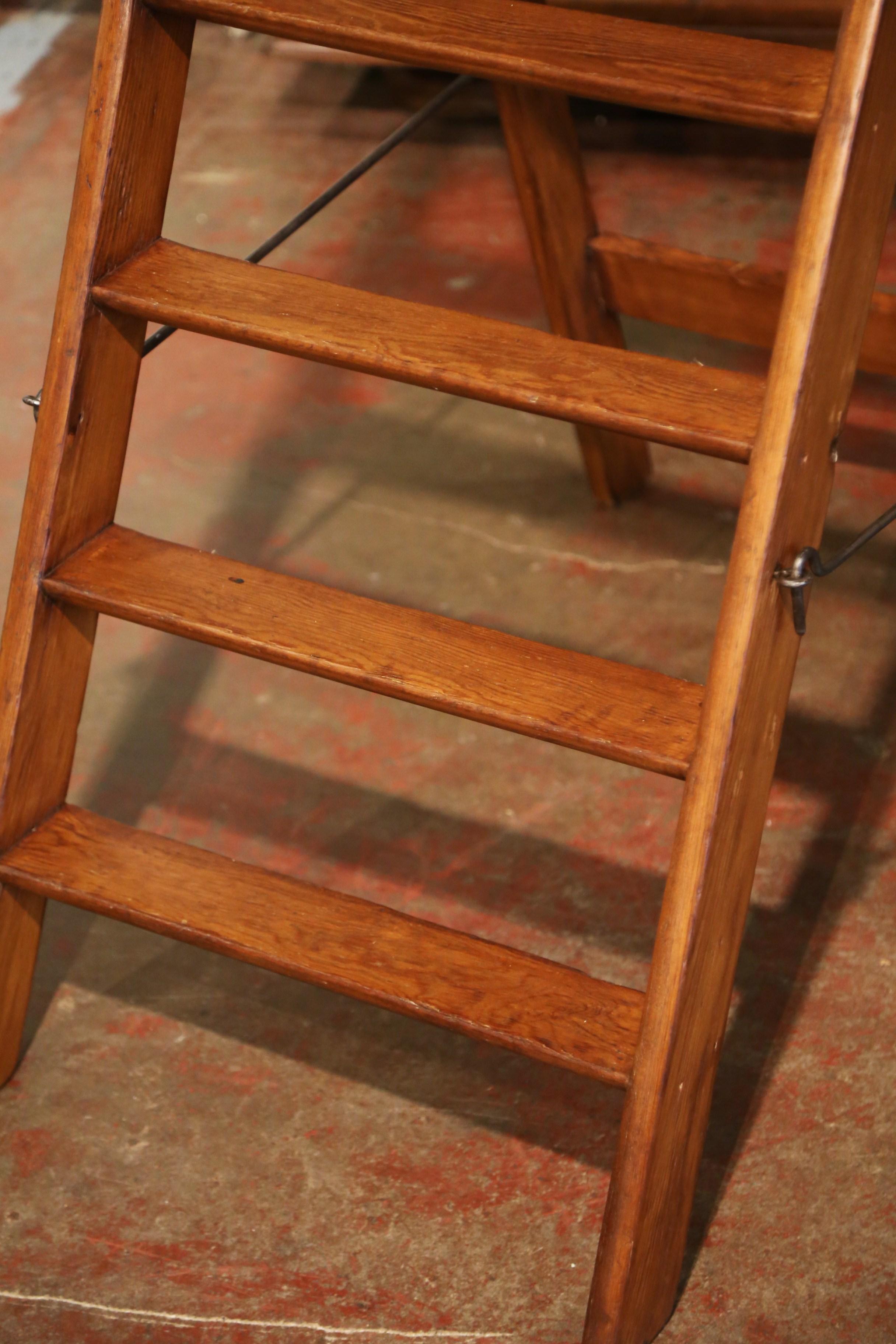 Mid-19th Century French Carved Oak and Iron Seven-Step Folding Library Ladder 4