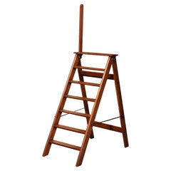 Mid-19th Century French Carved Oak and Iron Seven-Step Folding Library Ladder