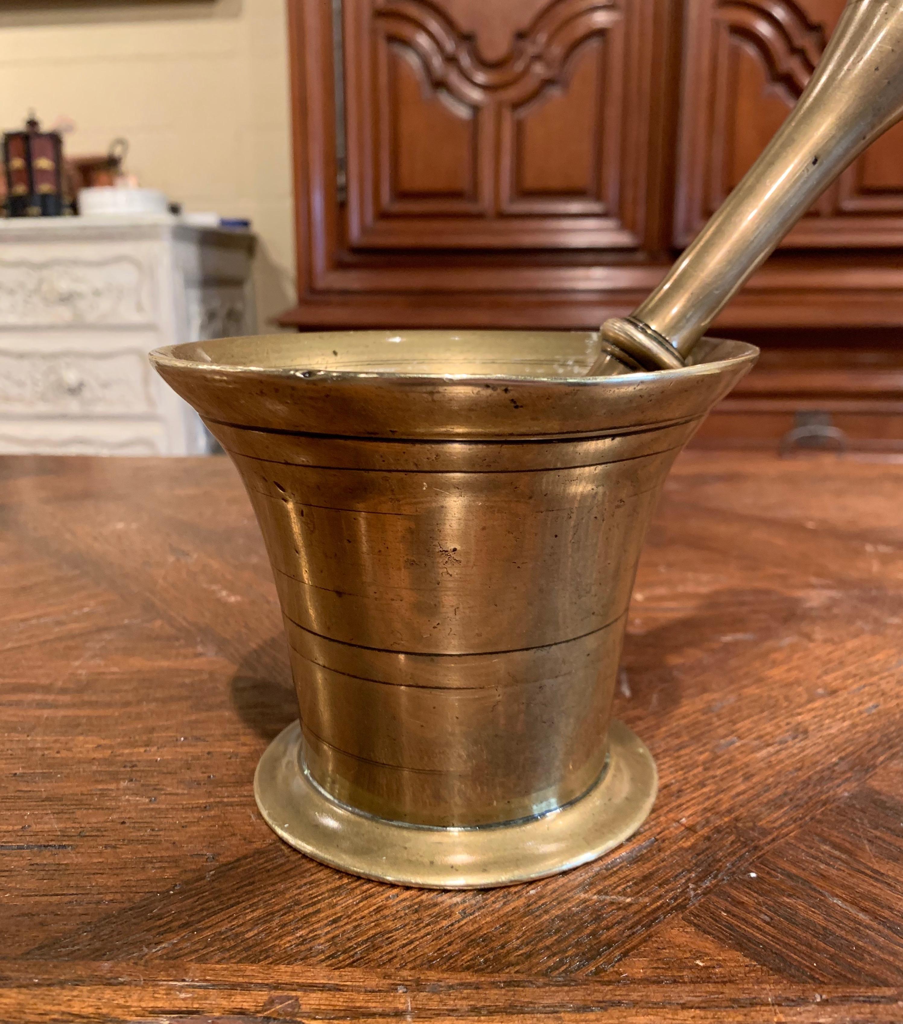 Mid-19th Century French Carved Patinated Bronze Mortar with Pestle 1