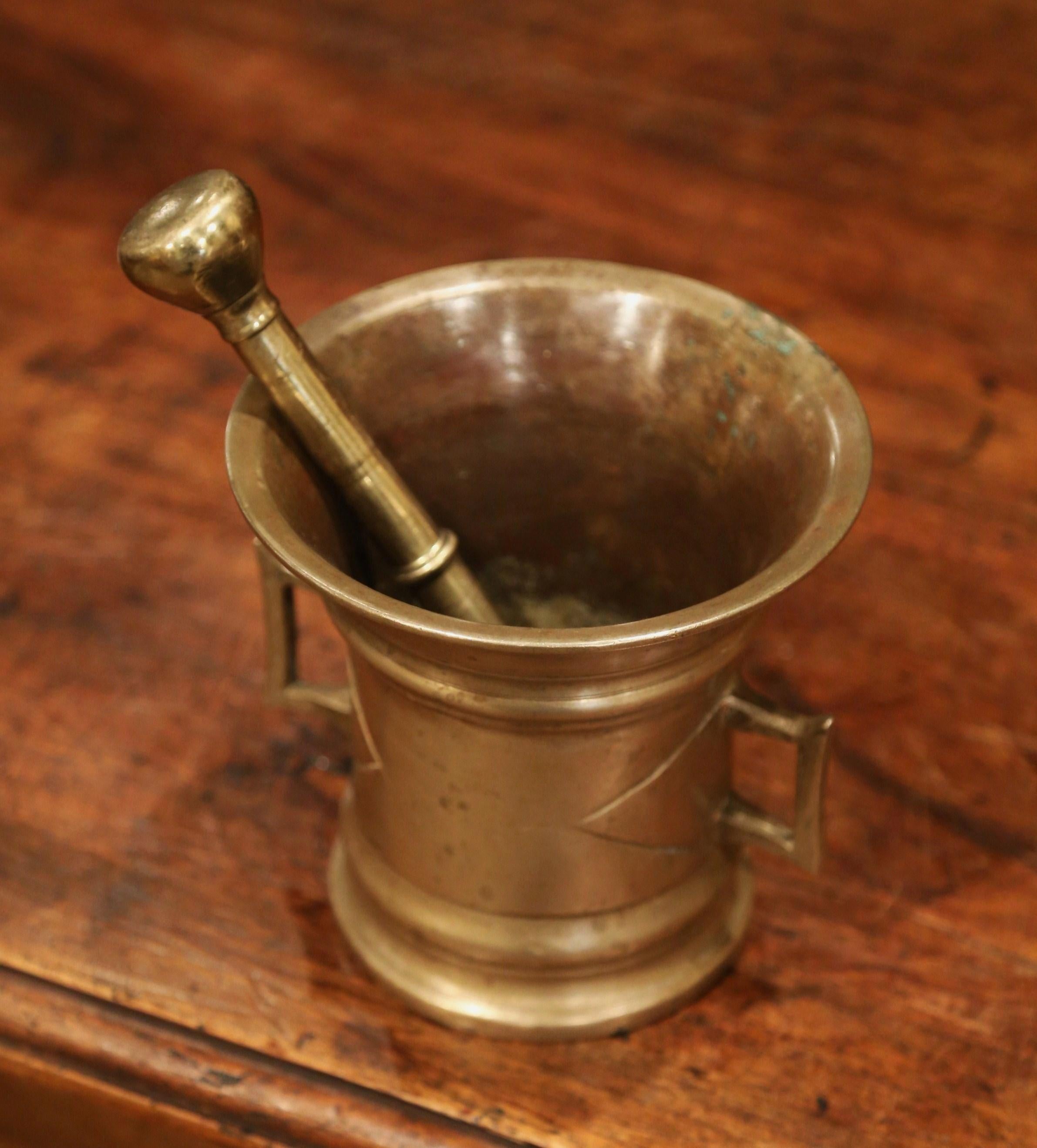 Mid-19th Century French Carved Patinated Bronze Mortar with Pestle 1