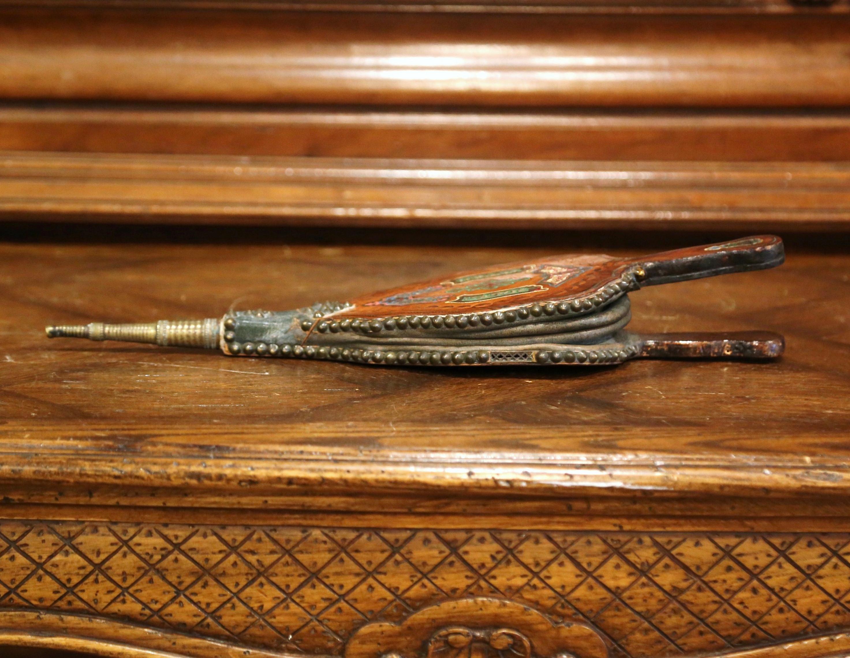 Mid-19th Century French Carved Rosewood, Brass and Leather Fireplace Bellows 2