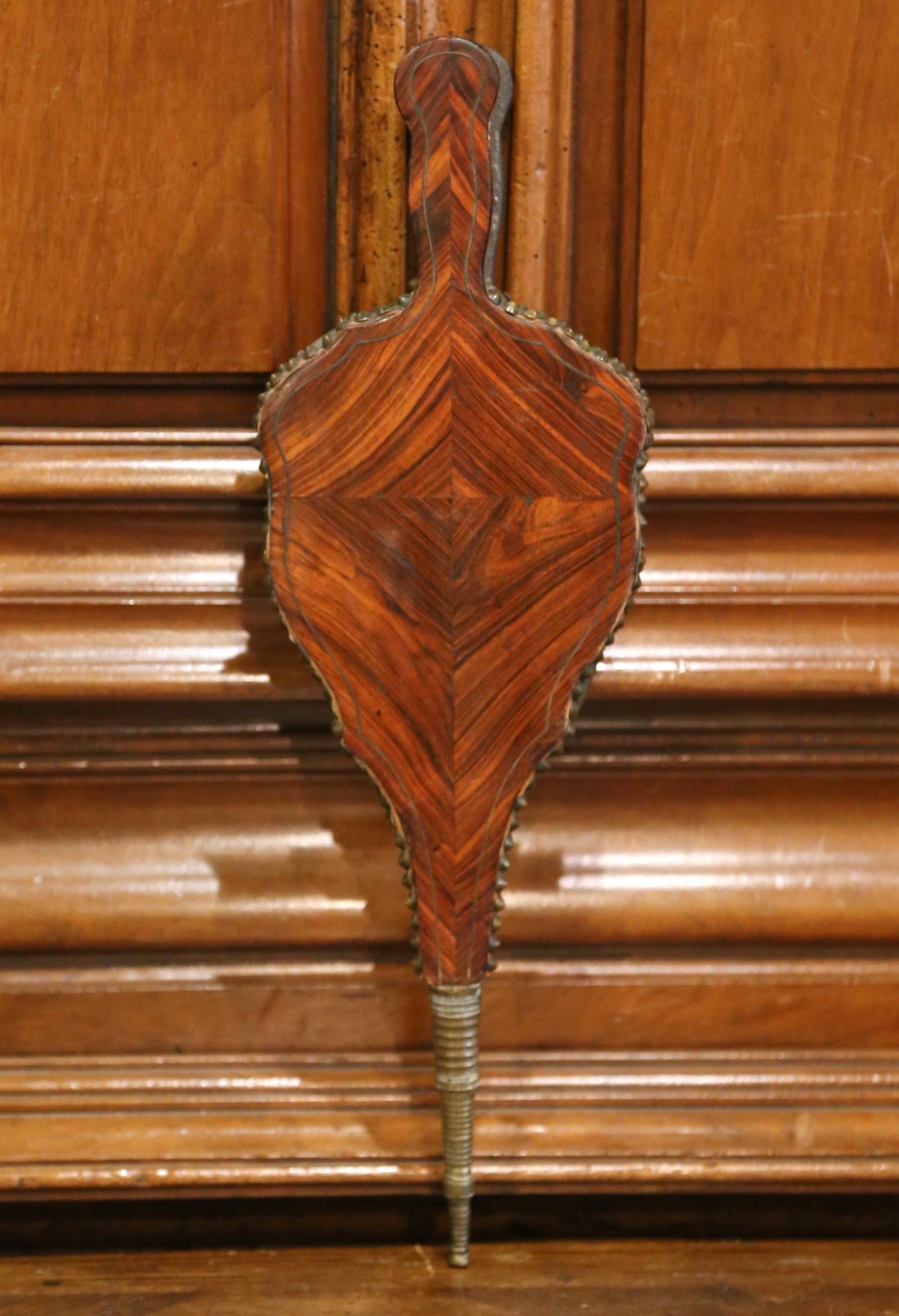Mid-19th Century French Carved Rosewood, Brass and Leather Fireplace Bellows 3