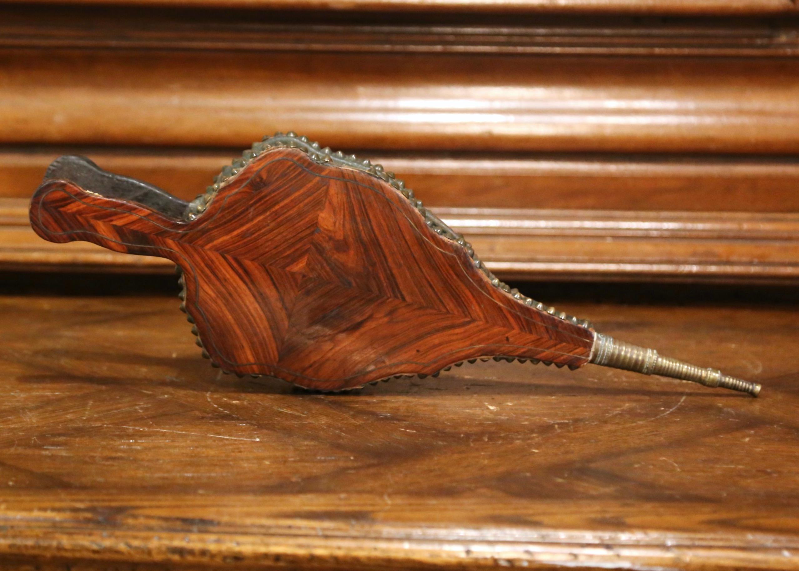 Mid-19th Century French Carved Rosewood, Brass and Leather Fireplace Bellows 4