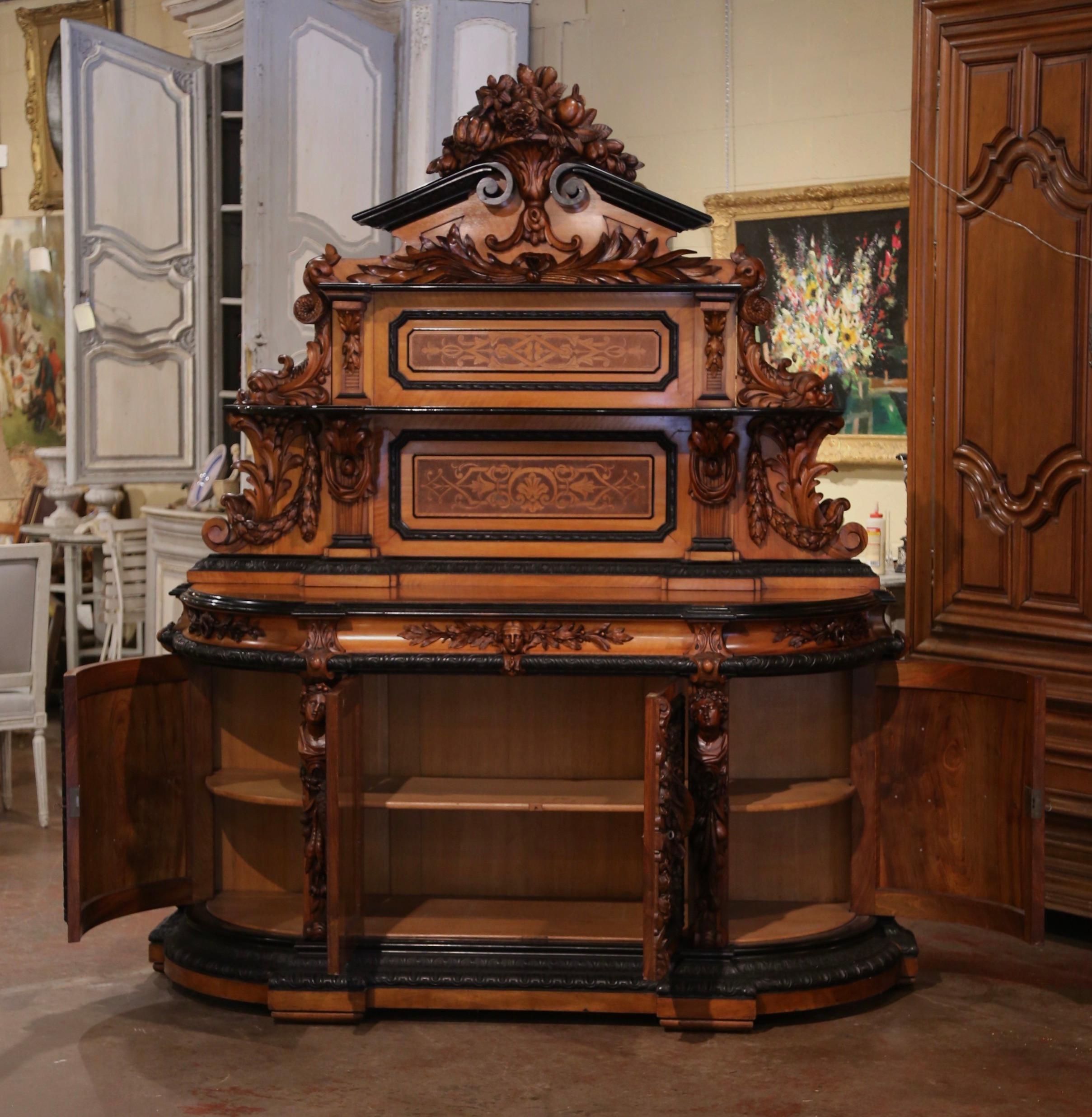Mid-19th Century French Carved Rosewood Hunt Buffet with Bird and Fruit Motifs 5