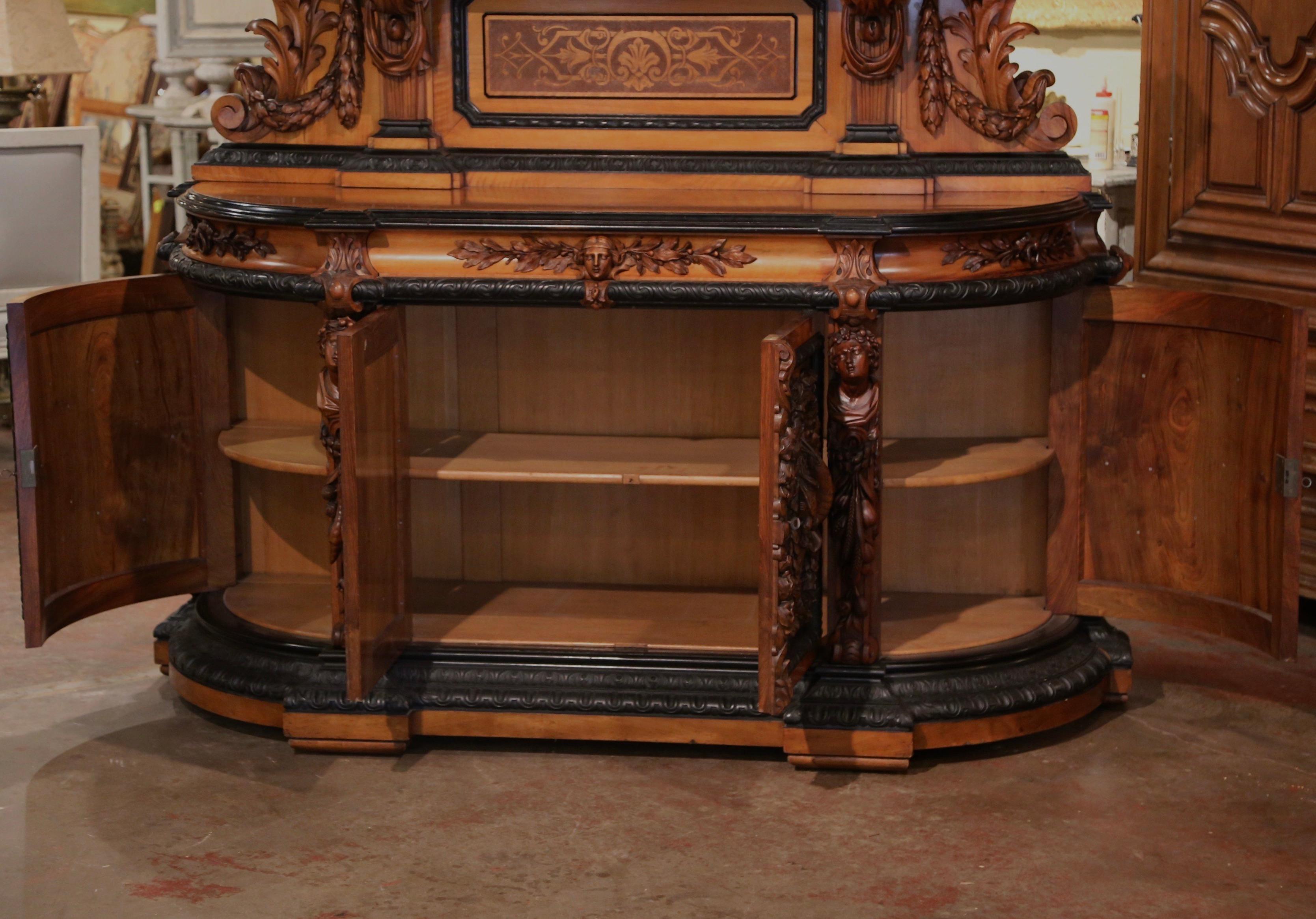 Mid-19th Century French Carved Rosewood Hunt Buffet with Bird and Fruit Motifs 6